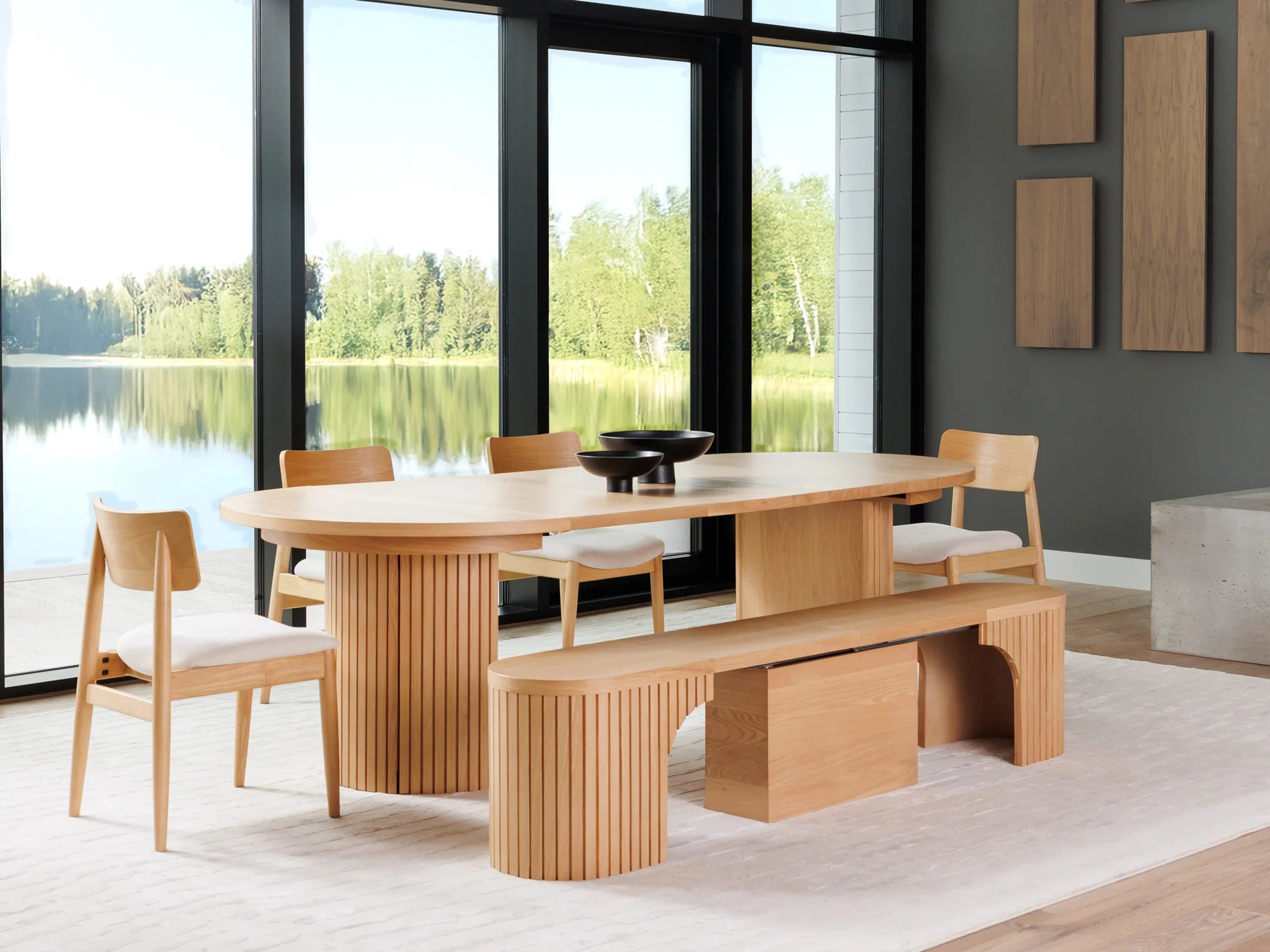 Transformer Round Dining Set - The Host | Table, 4x Chairs & Bench