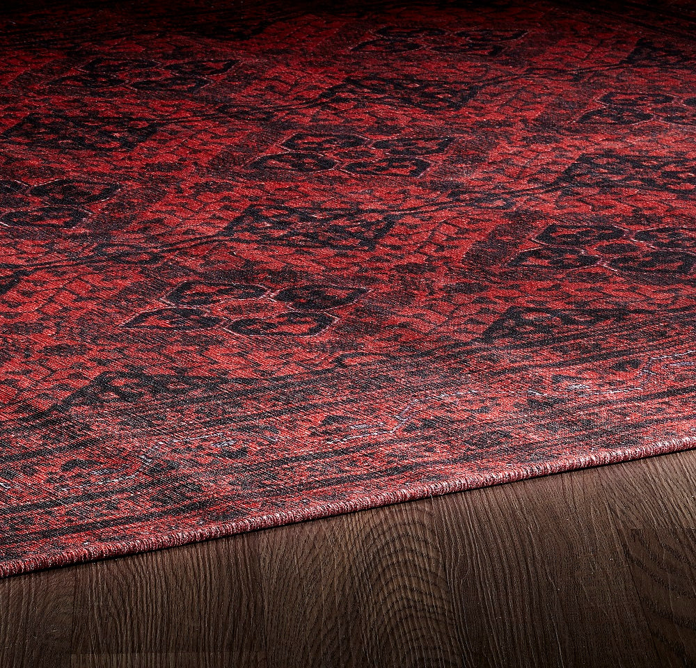 Sparx Medallion Red Washable Modern Rug by Viana