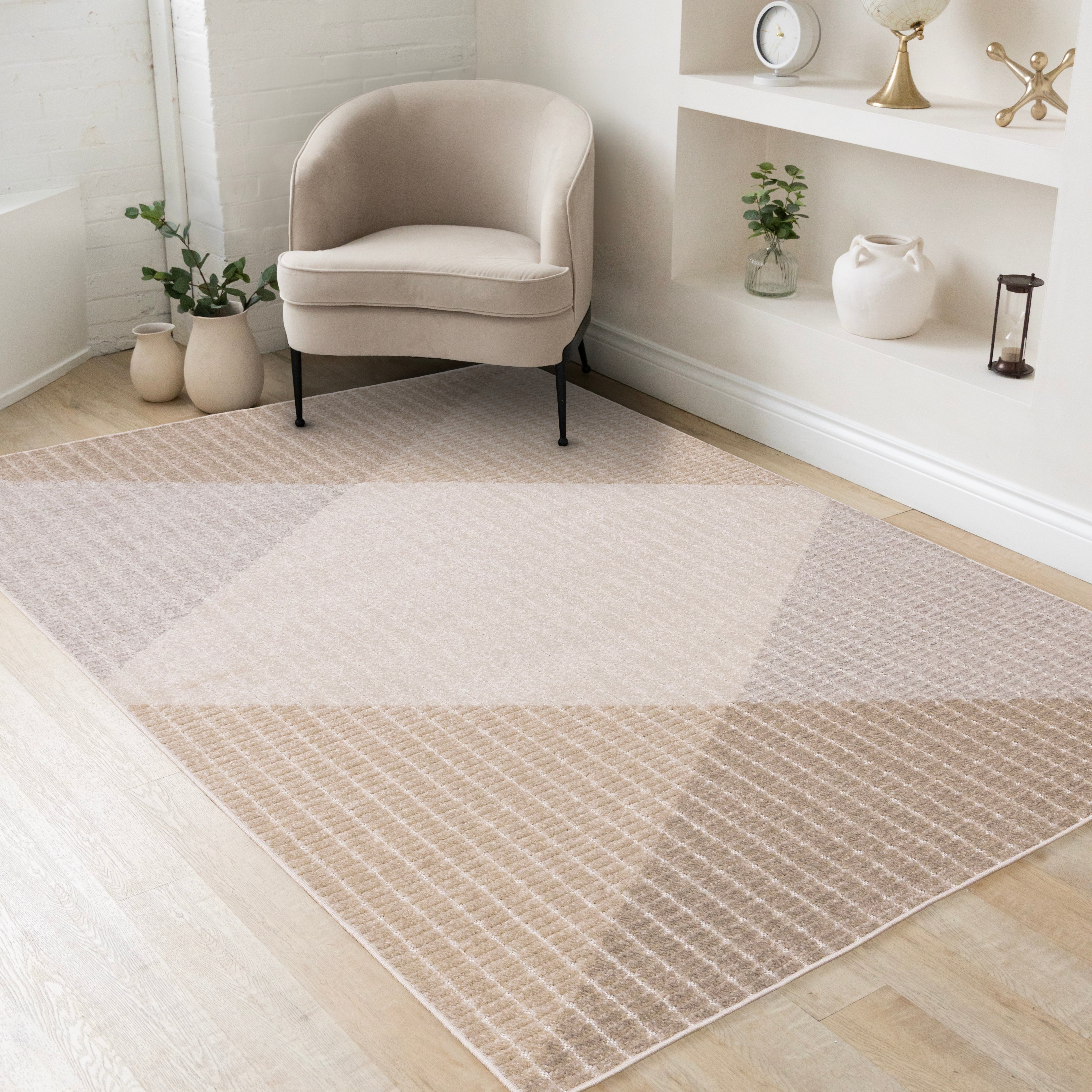 Alta Taupe Grey White Beige Striped Triangle Design Rug