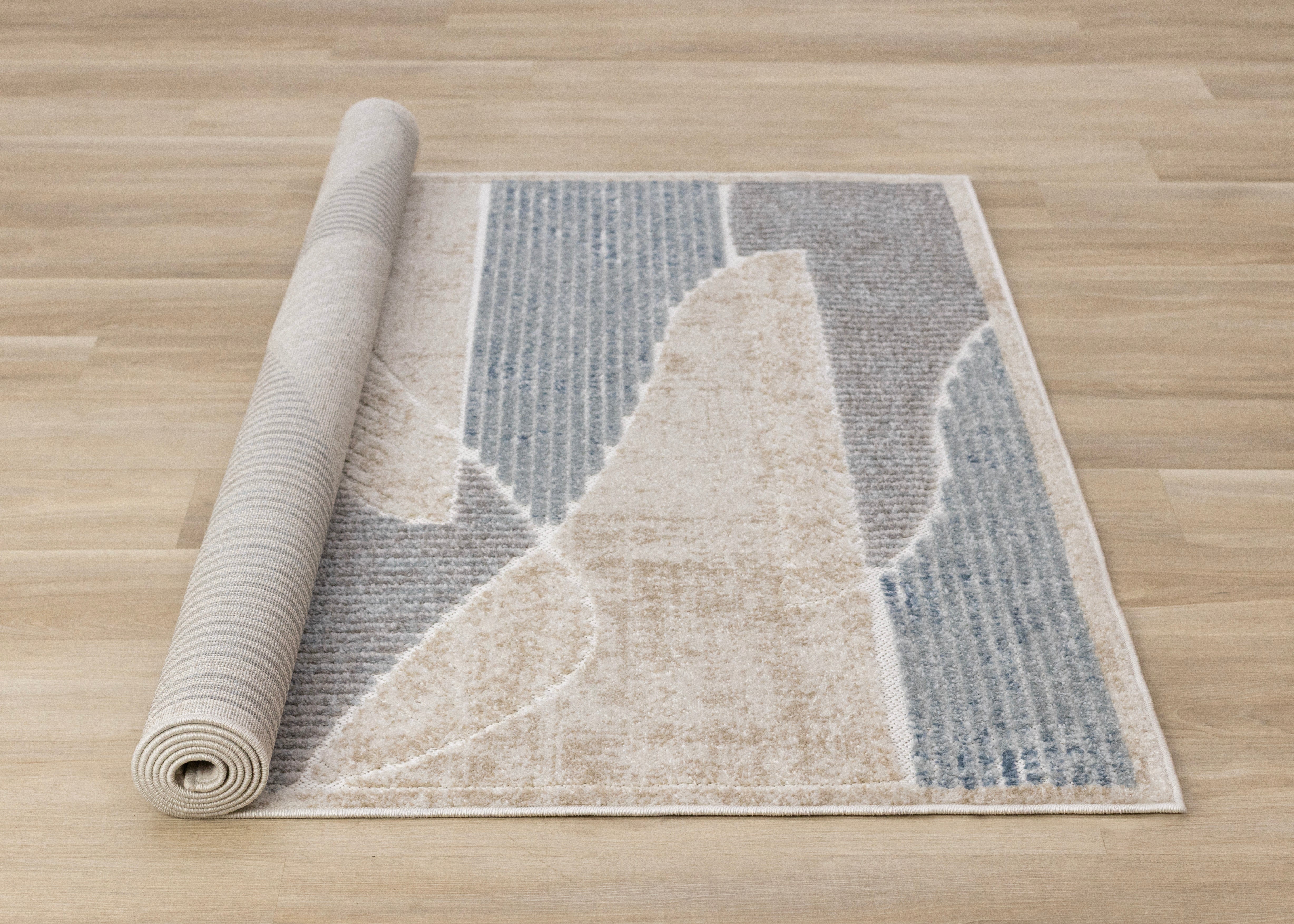Alta Blue Beige Grey Striped Sandbanks Design Rug