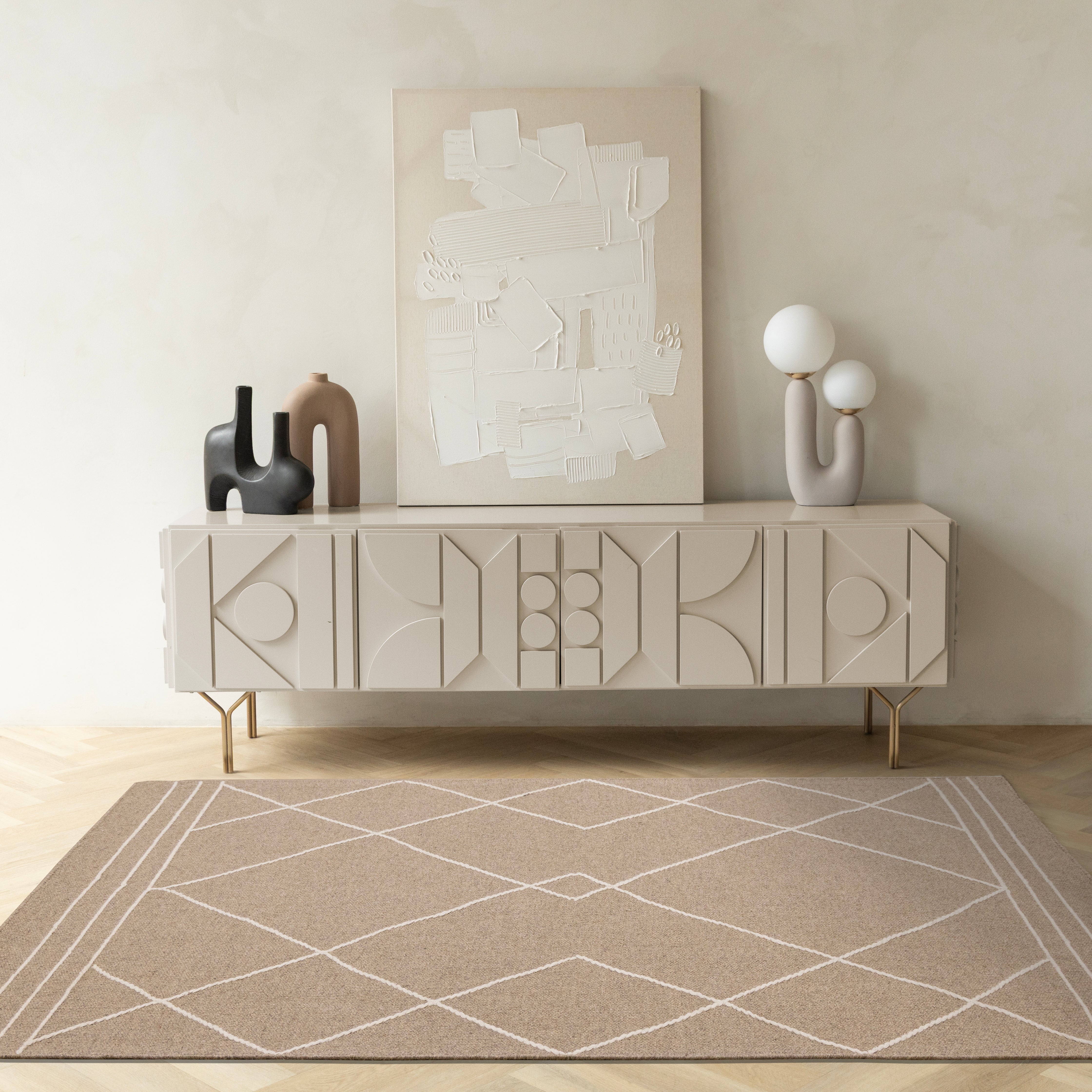 Ascent Beige Cream Diamond Lattice Design Rug