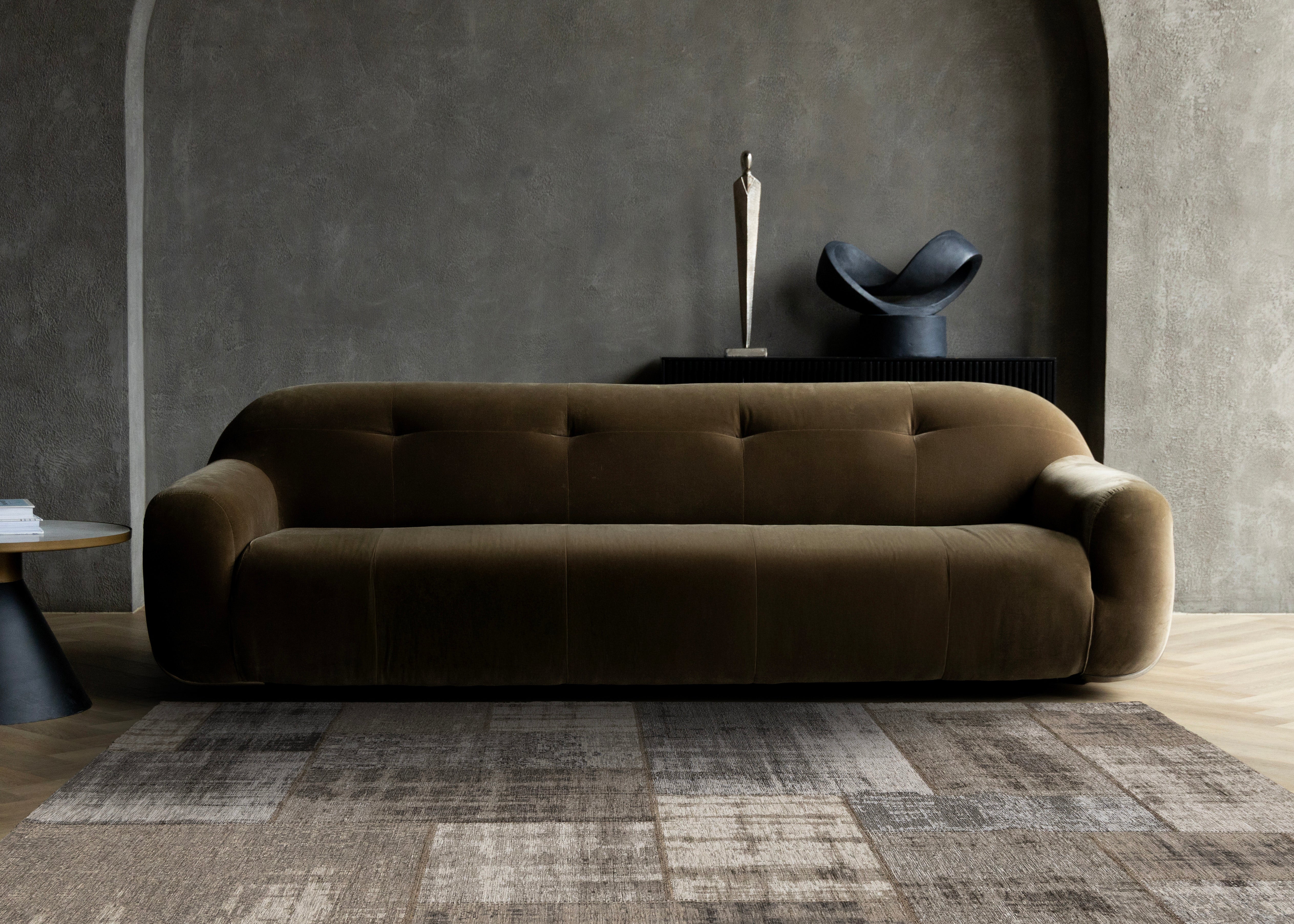 Cathedral Grey Cream Distressed Patchwork Rug