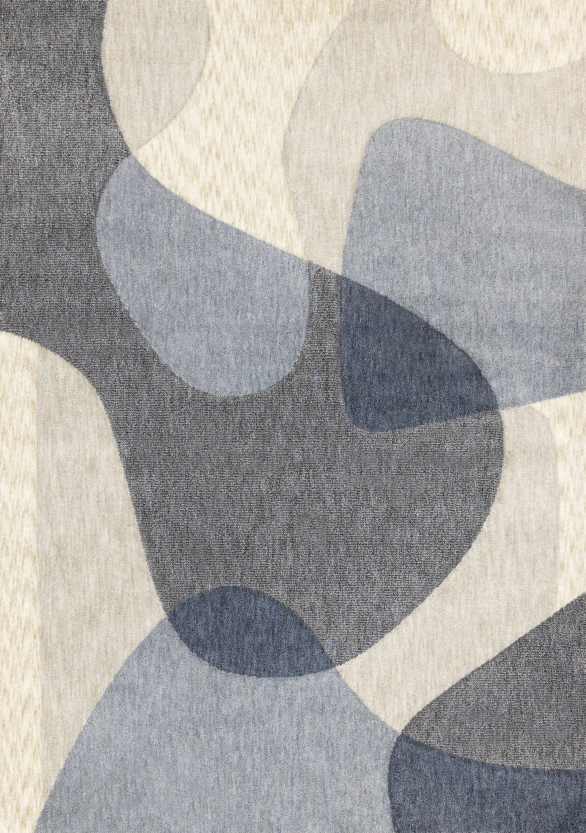 Cora Blue Cream Grey Distressed Curvy Shapes Design Rug