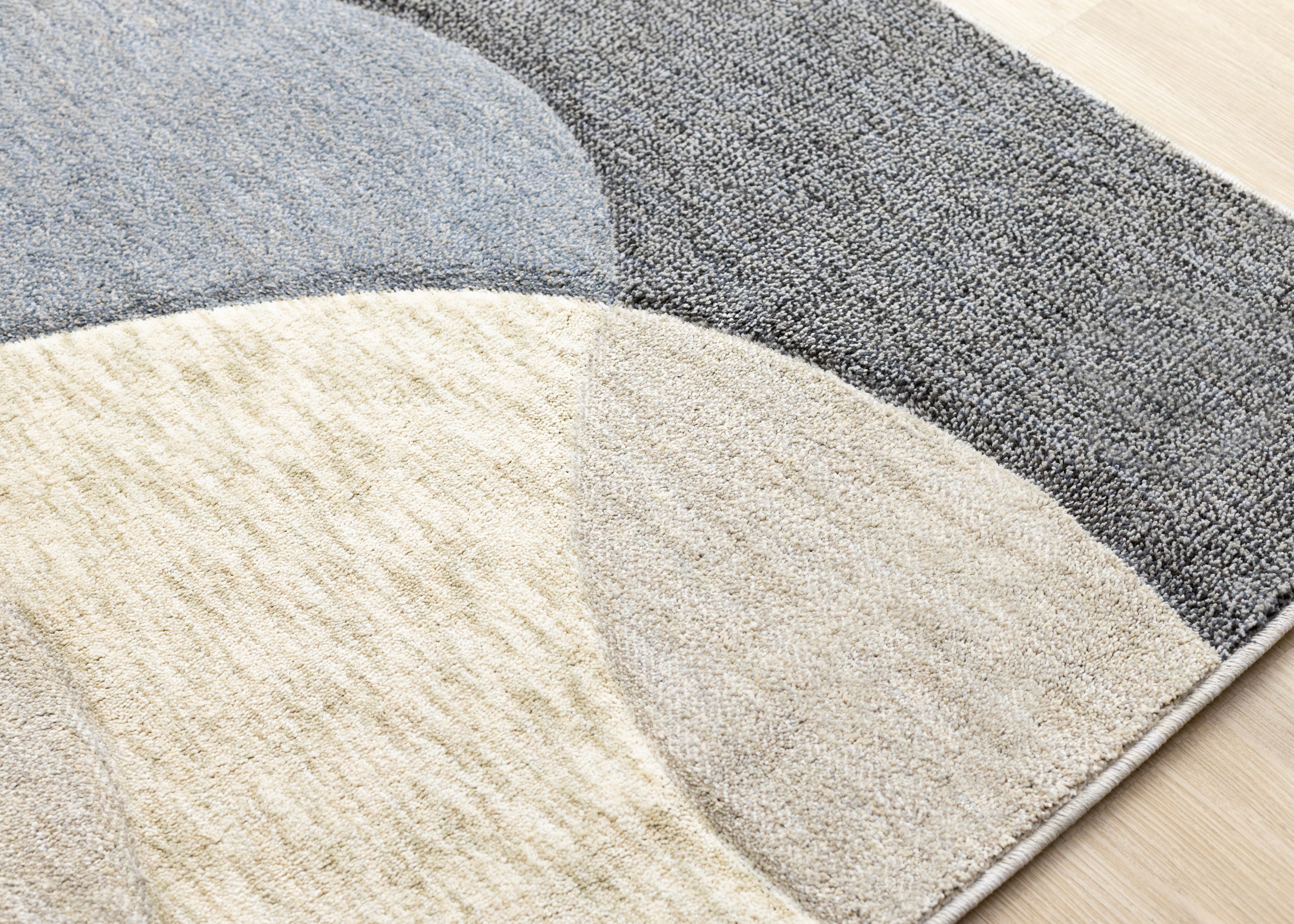 Cora Blue Cream Grey Distressed Curvy Shapes Design Rug