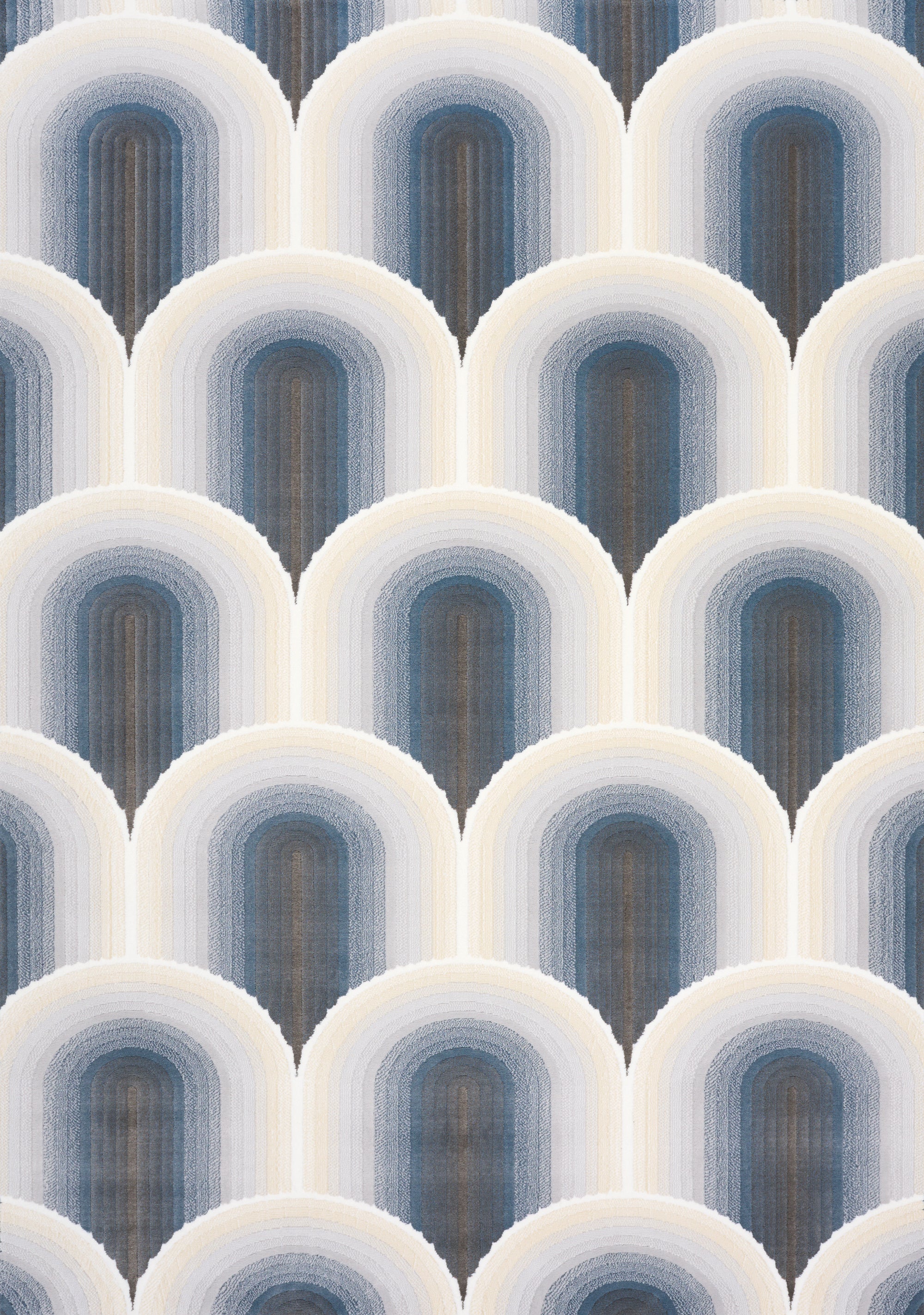 Ella Cream Blue Grey Ombre Geometric Plush Rug