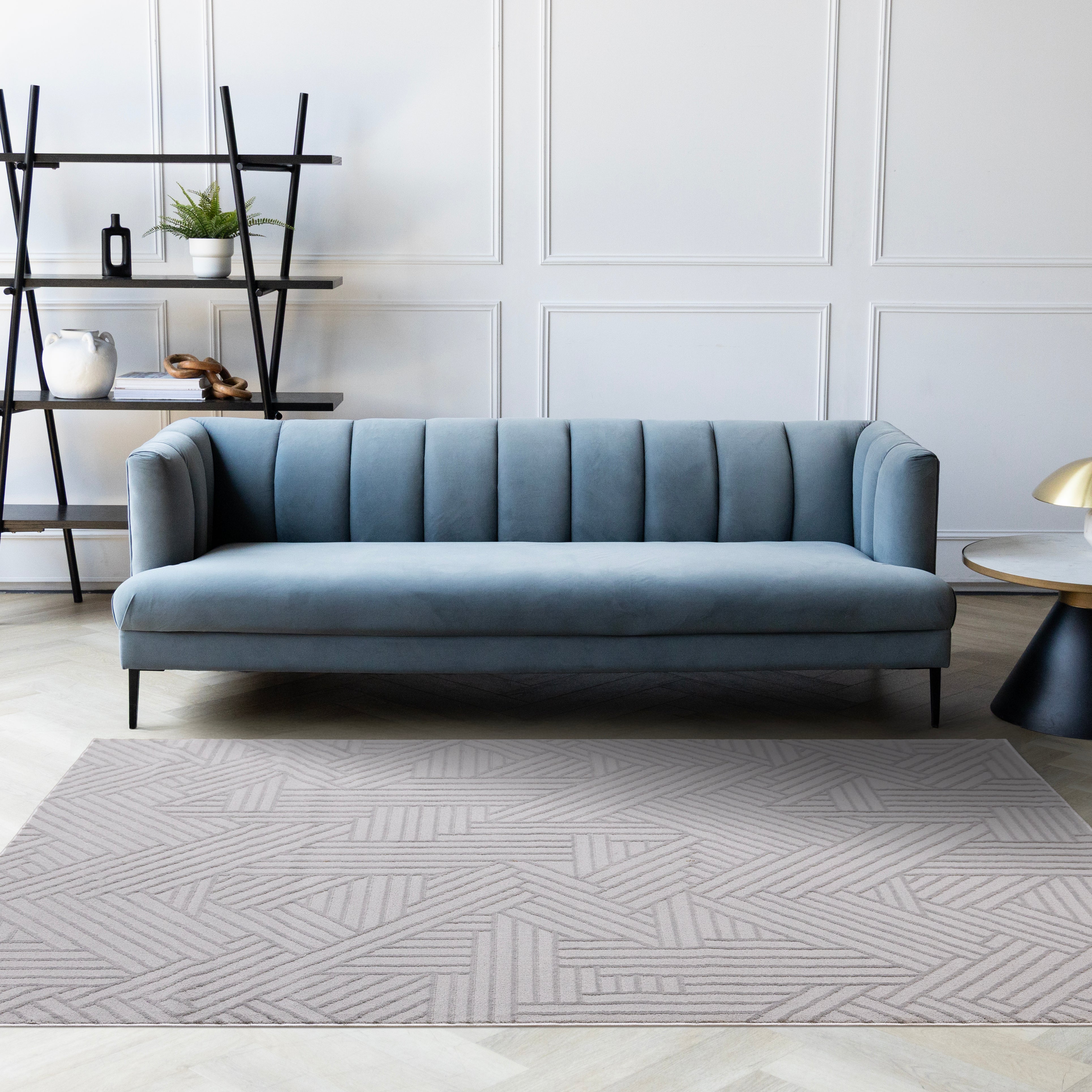 Ellington Grey Abstract Herringbone Design Rug