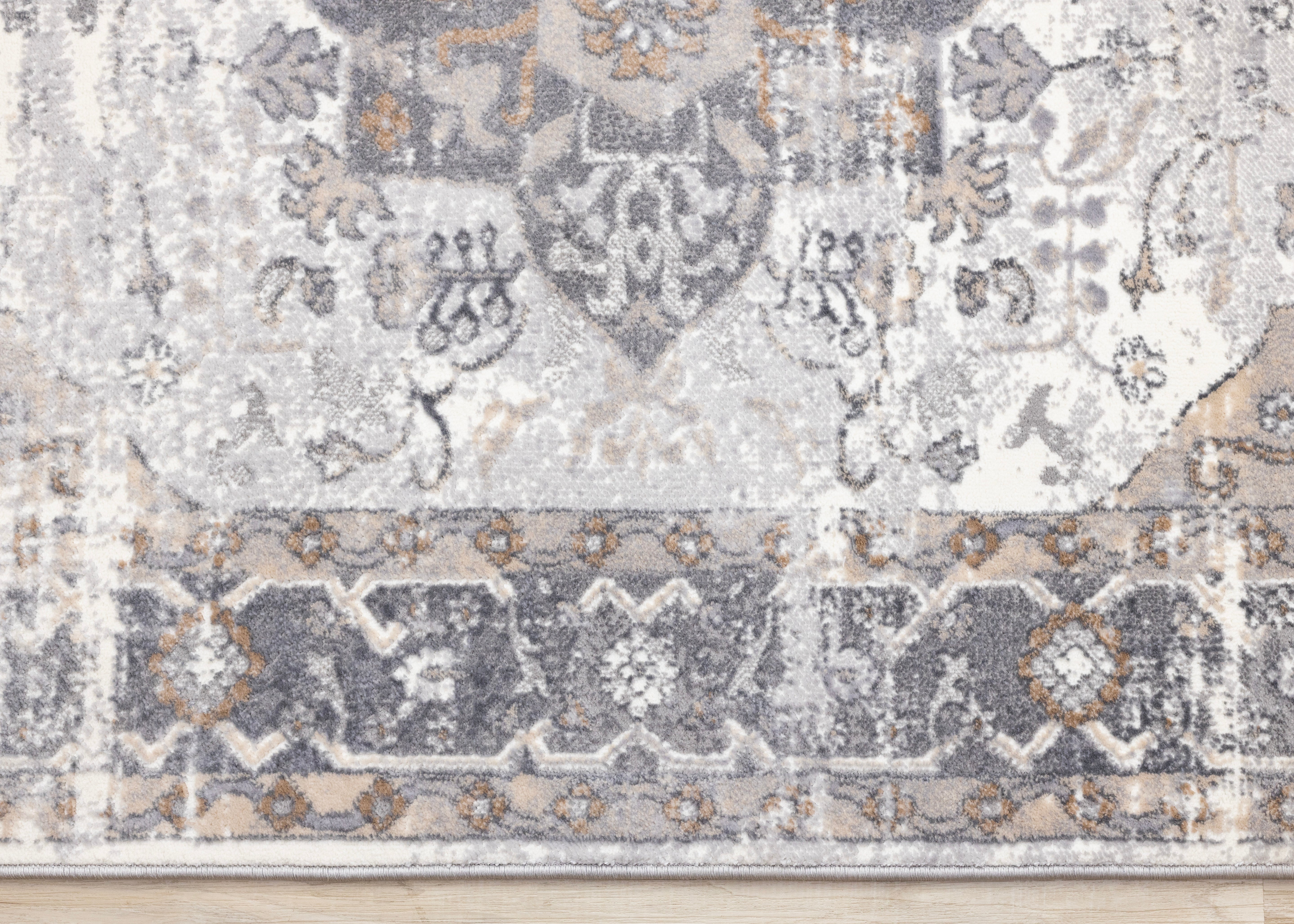 Emory Taupe White Brown Elegant Medallion Rug