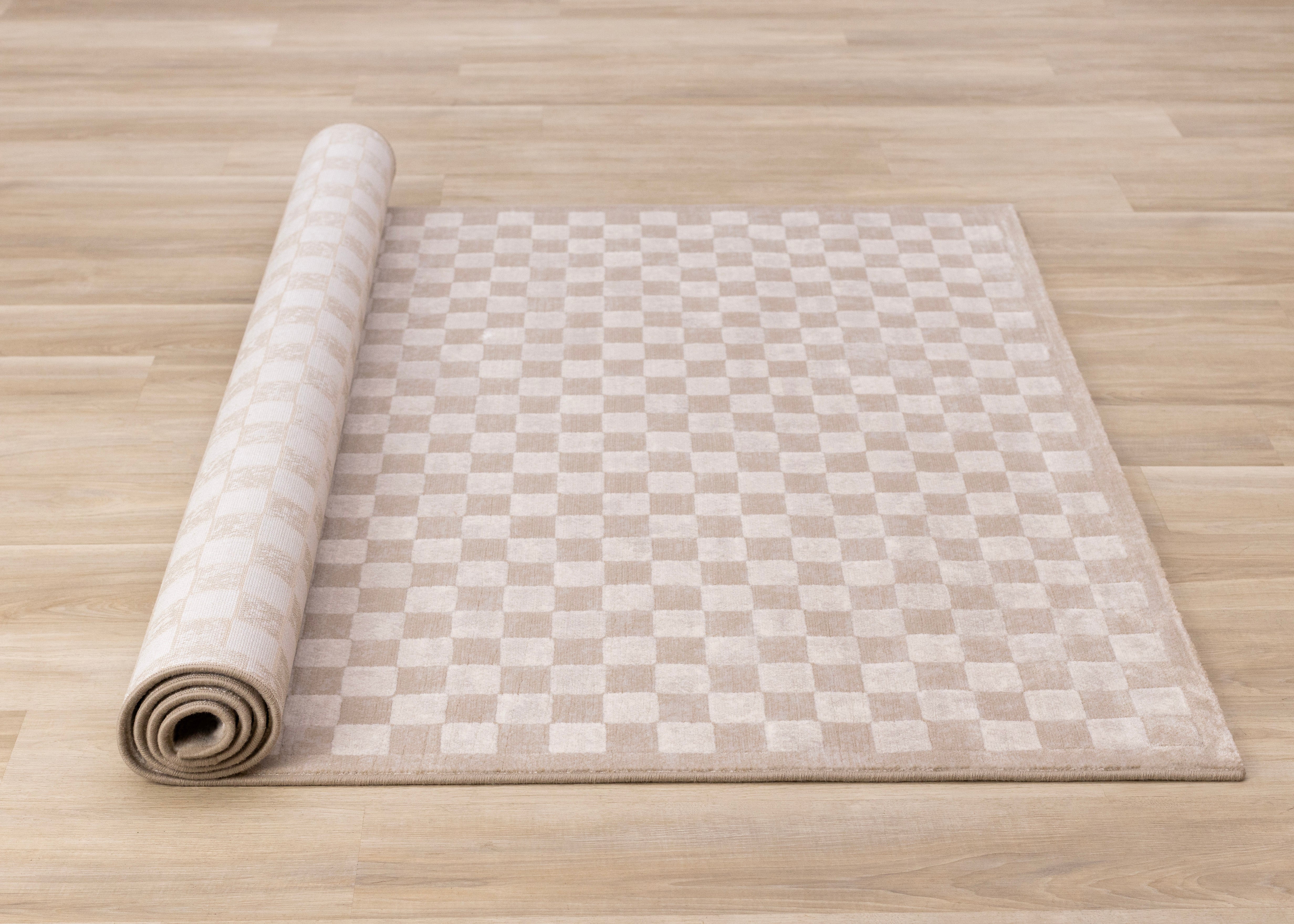 Himalaya Taupe Brown White Checkers Rug