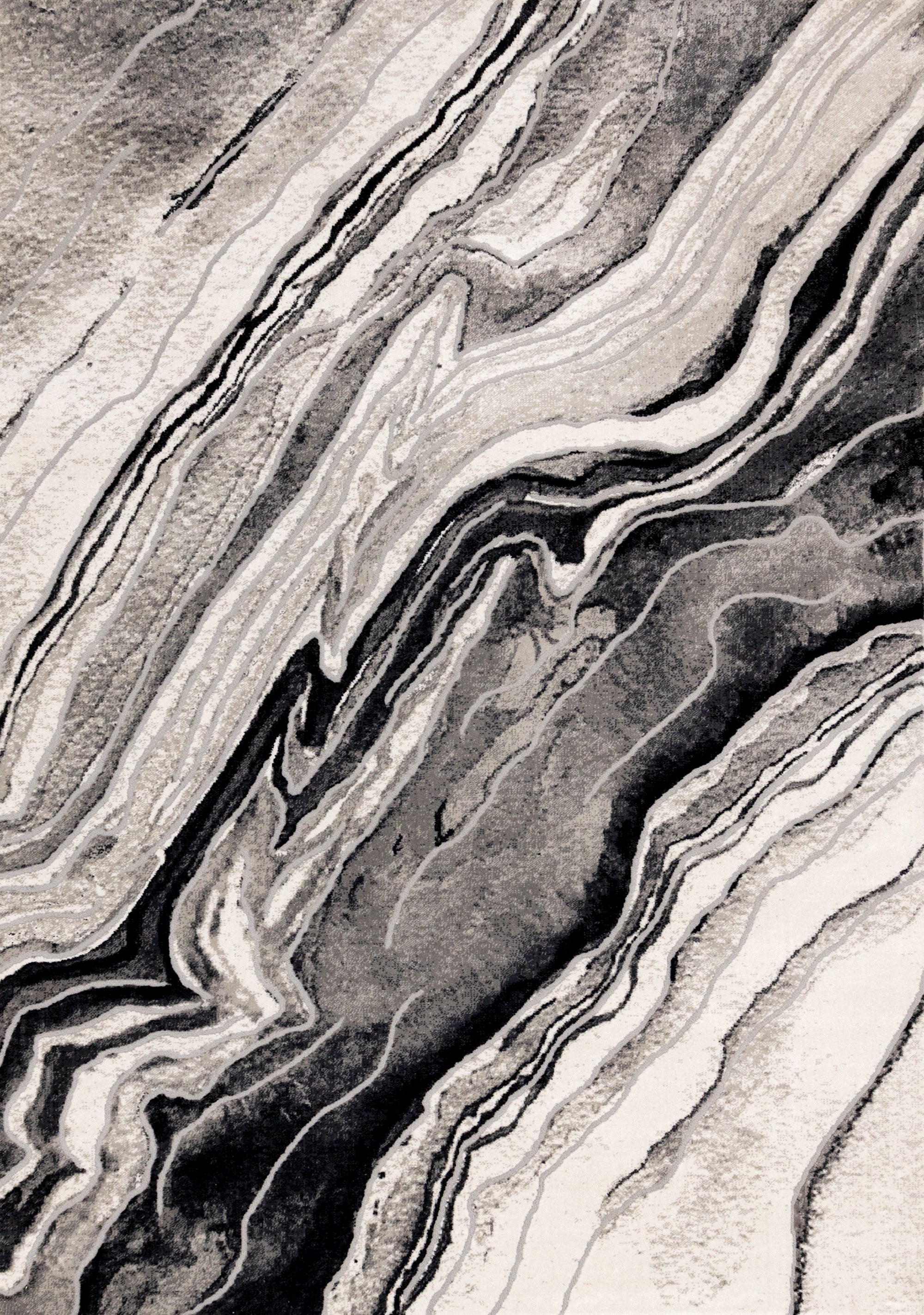 Legacy Grey Black White Marble Layers Design Rug
