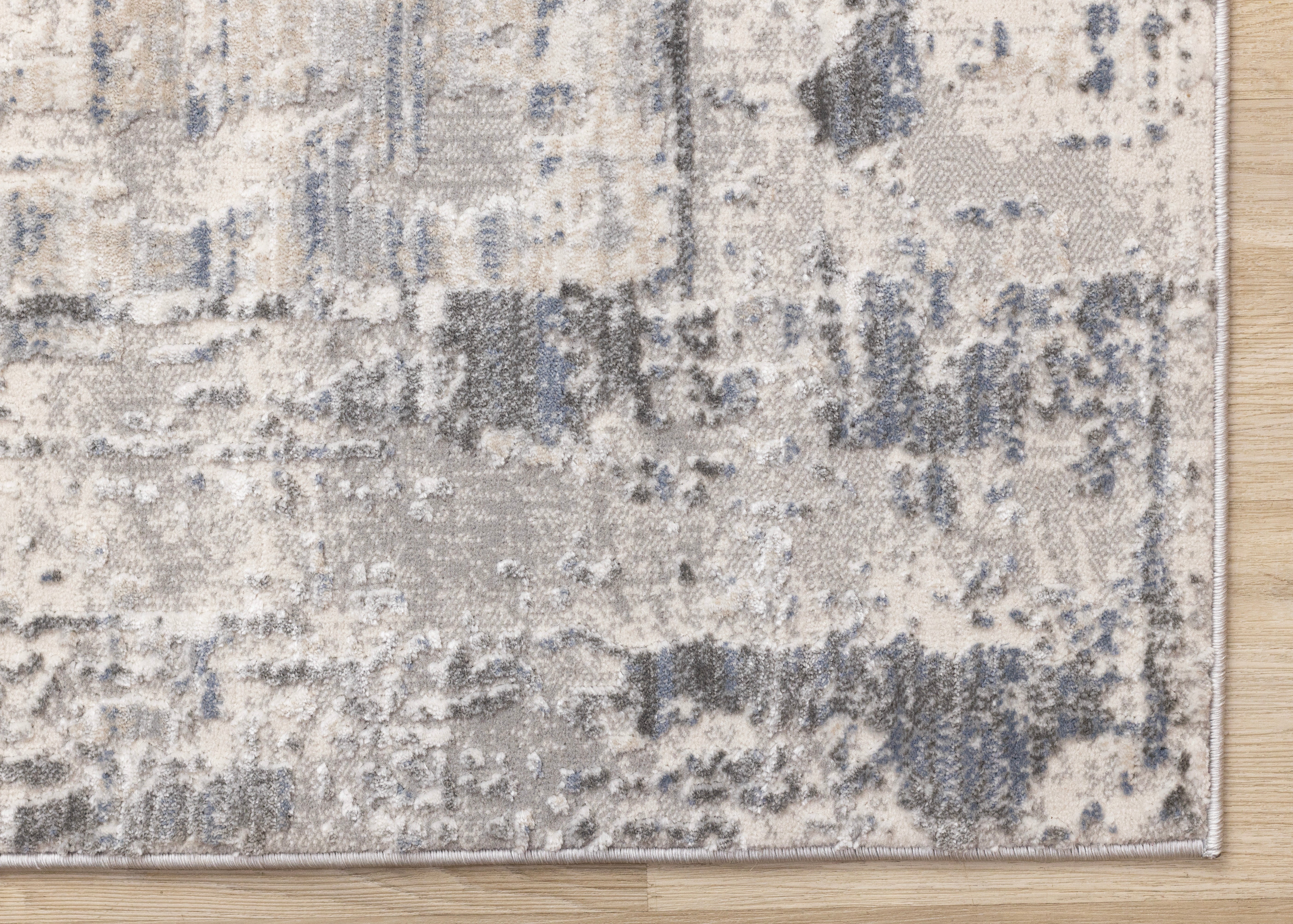 Luca Grey White Blue Distressed Border Rug