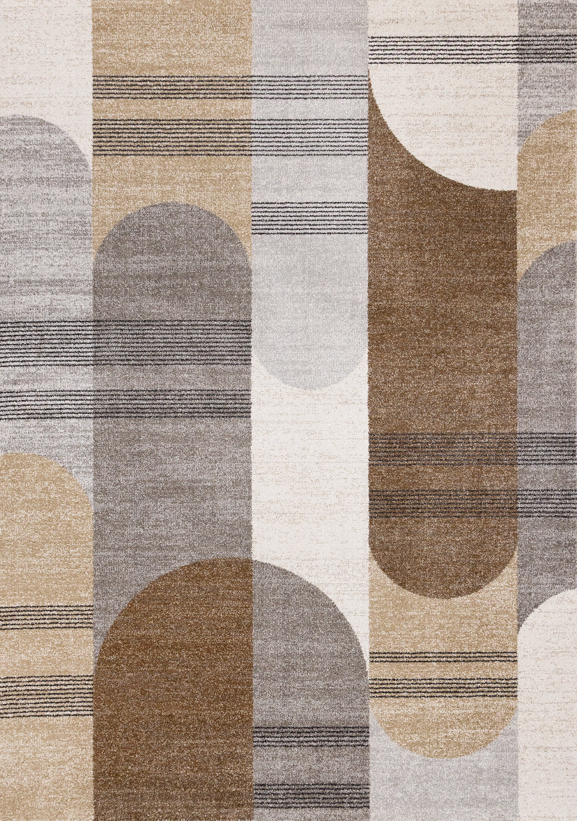 Marquis Brown Grey White Striped Arched Shapes Design Rug