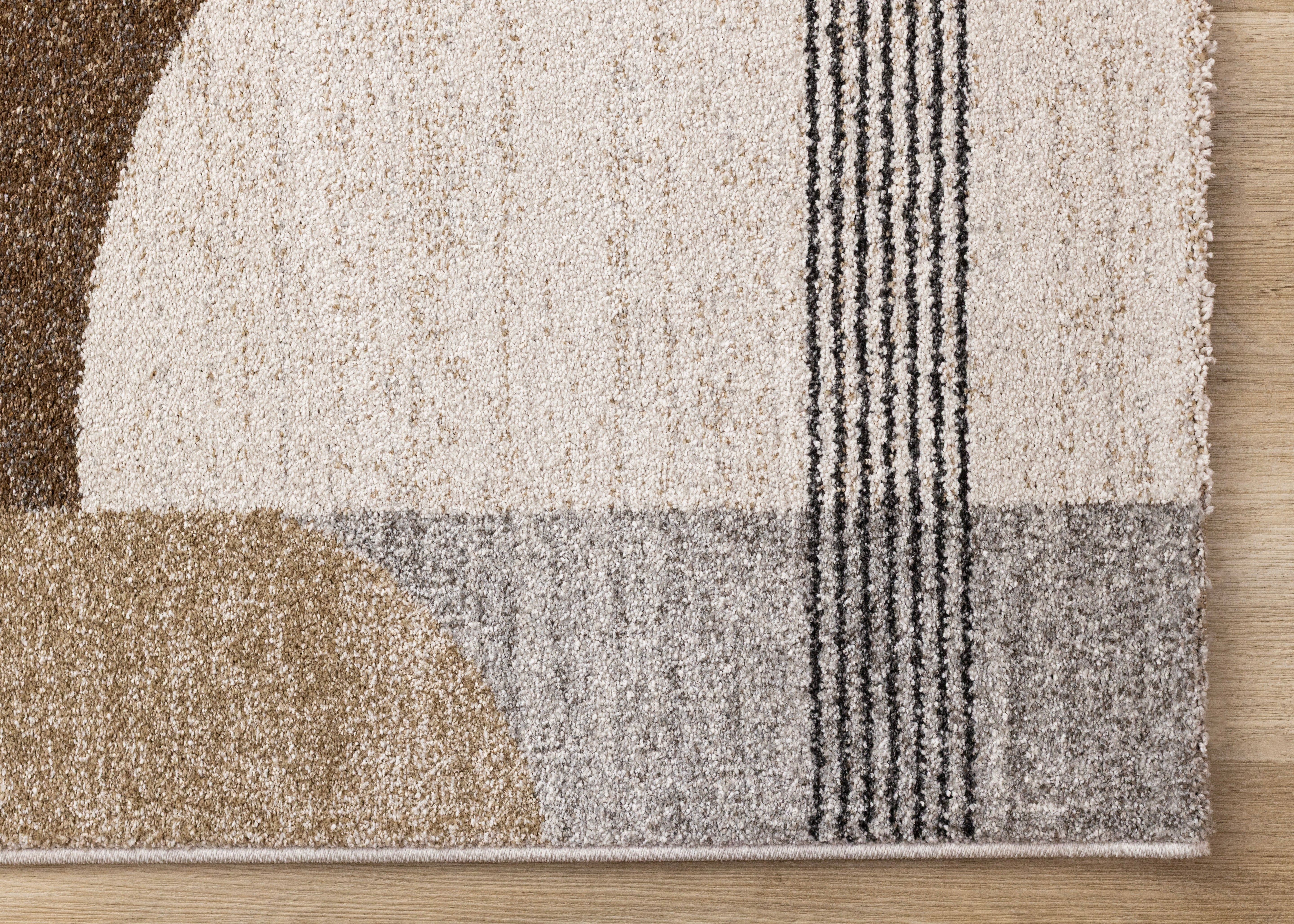 Marquis Brown Grey White Striped Arched Shapes Design Rug