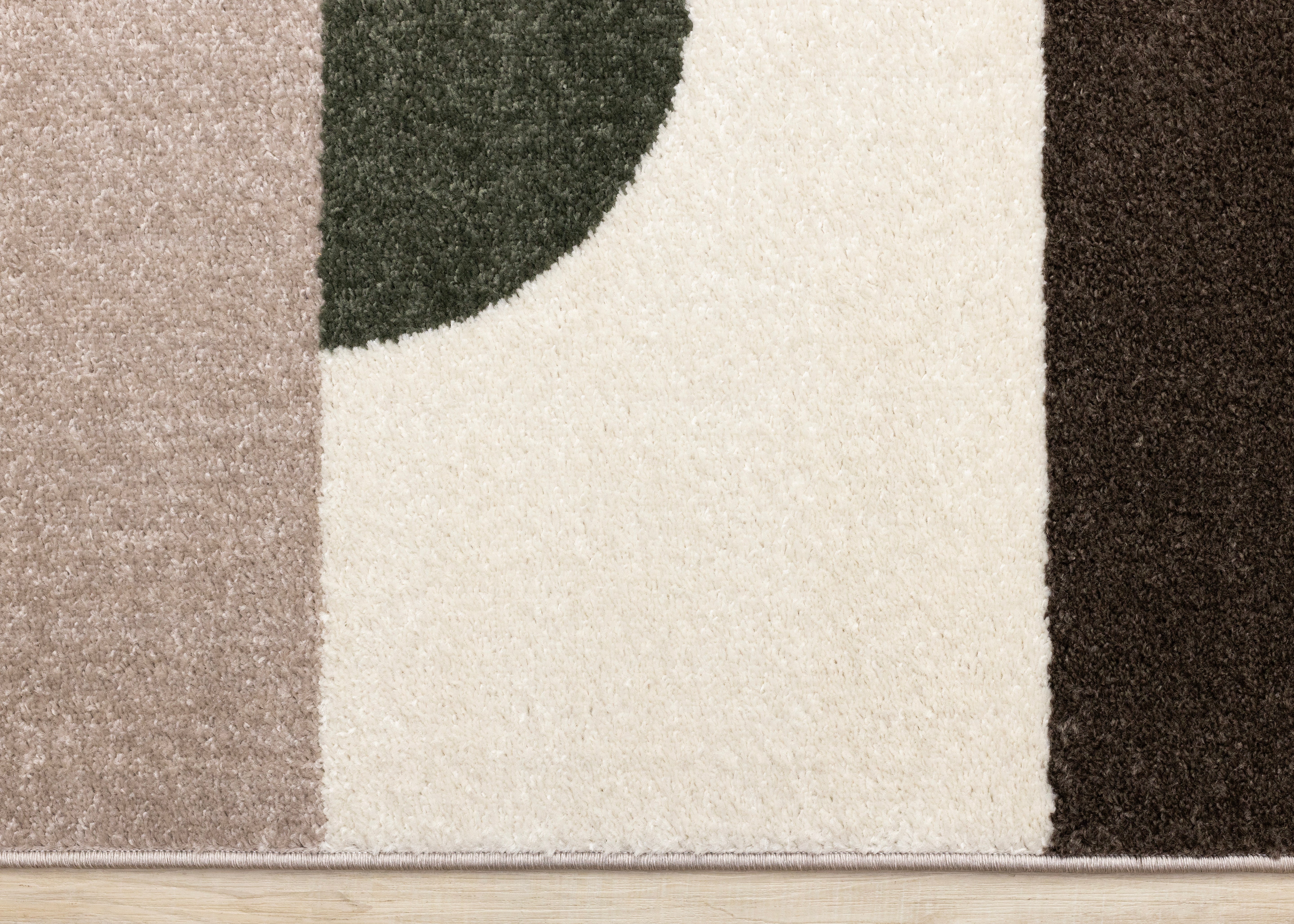 Malibu Taupe Green Cream Striped Curvy Geometric Design Rug
