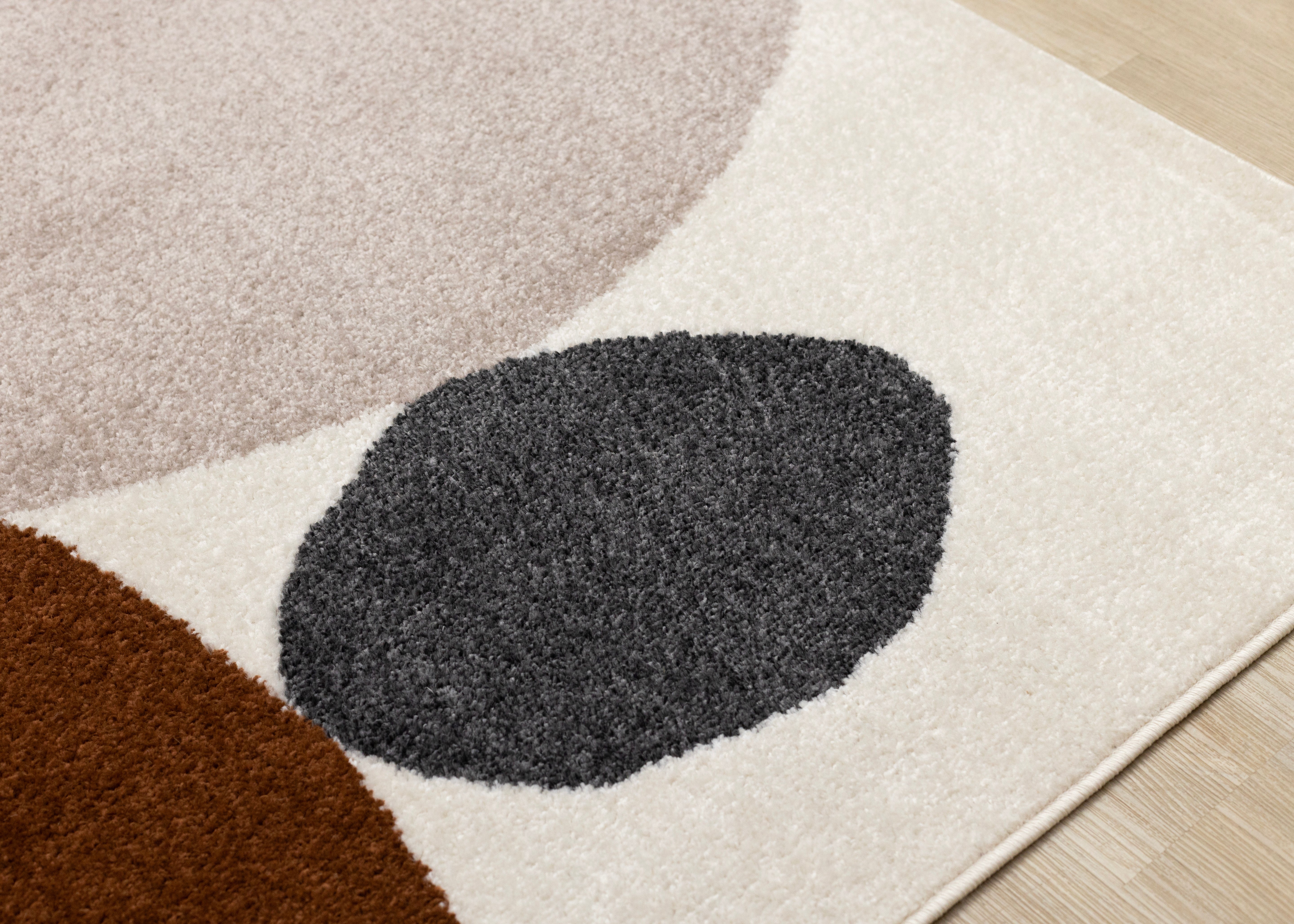 Malibu Cream Oxblood Green Yellow Pebbles Design Rug
