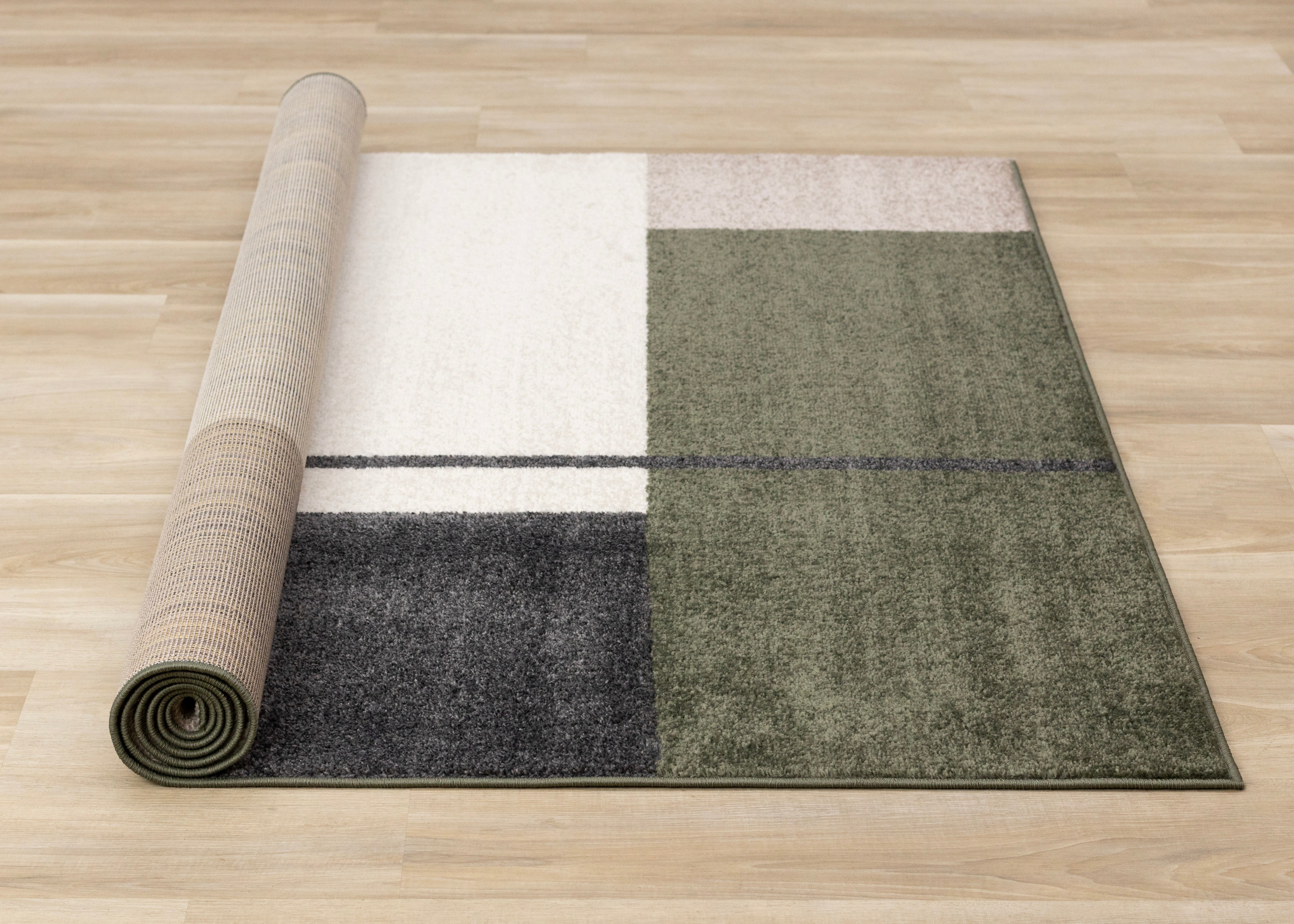 Malibu Green Grey White Modern Geometric Design Rug
