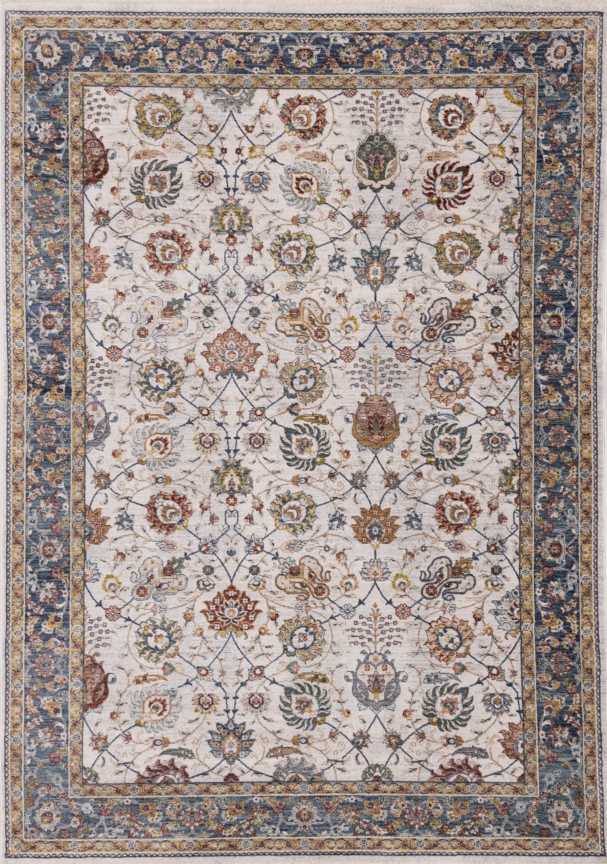 Marisa Cream Blue Traditional Border Floral Rug