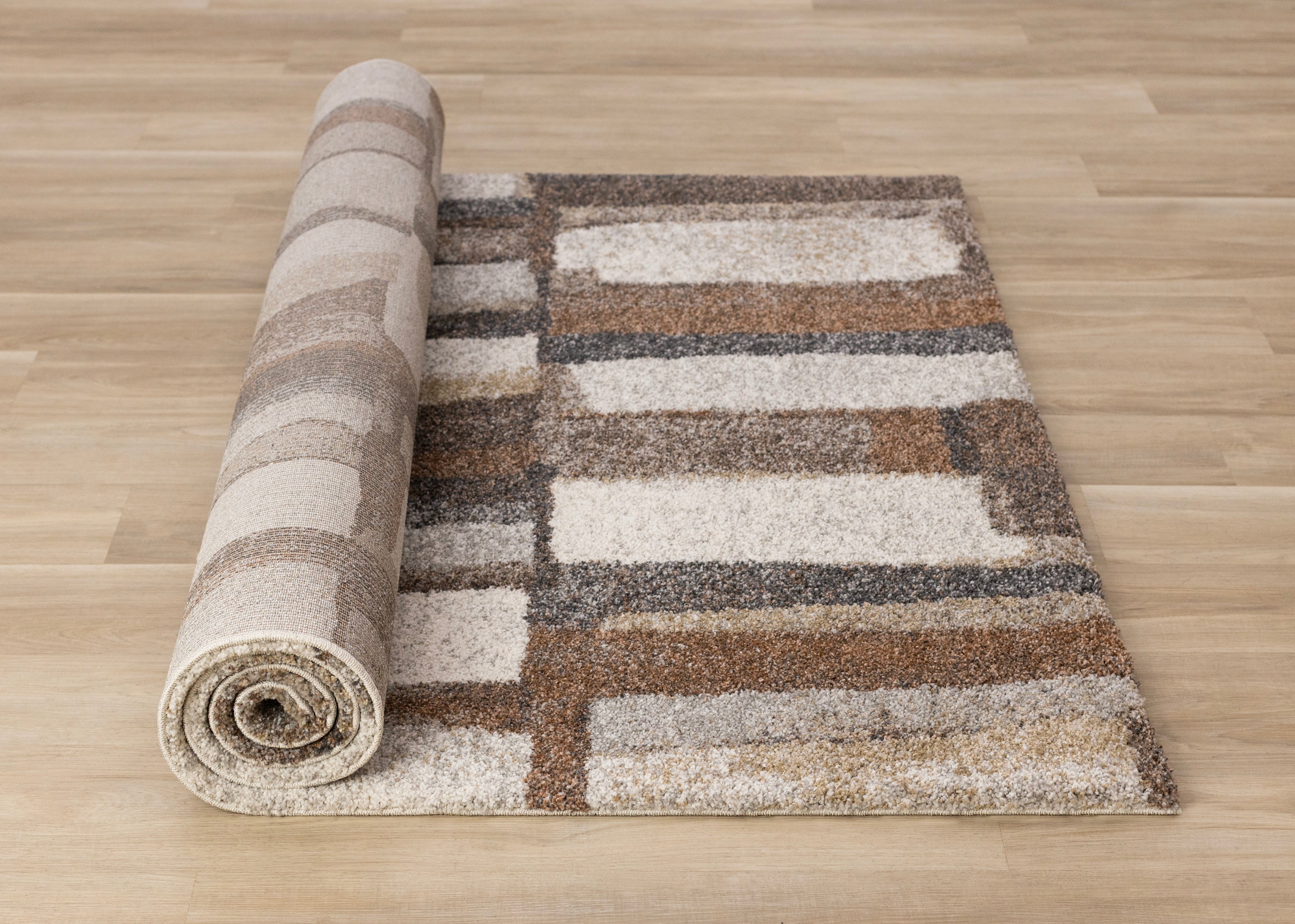 Marquis Orange Brown Cream Grey Organic Patched Design Rug