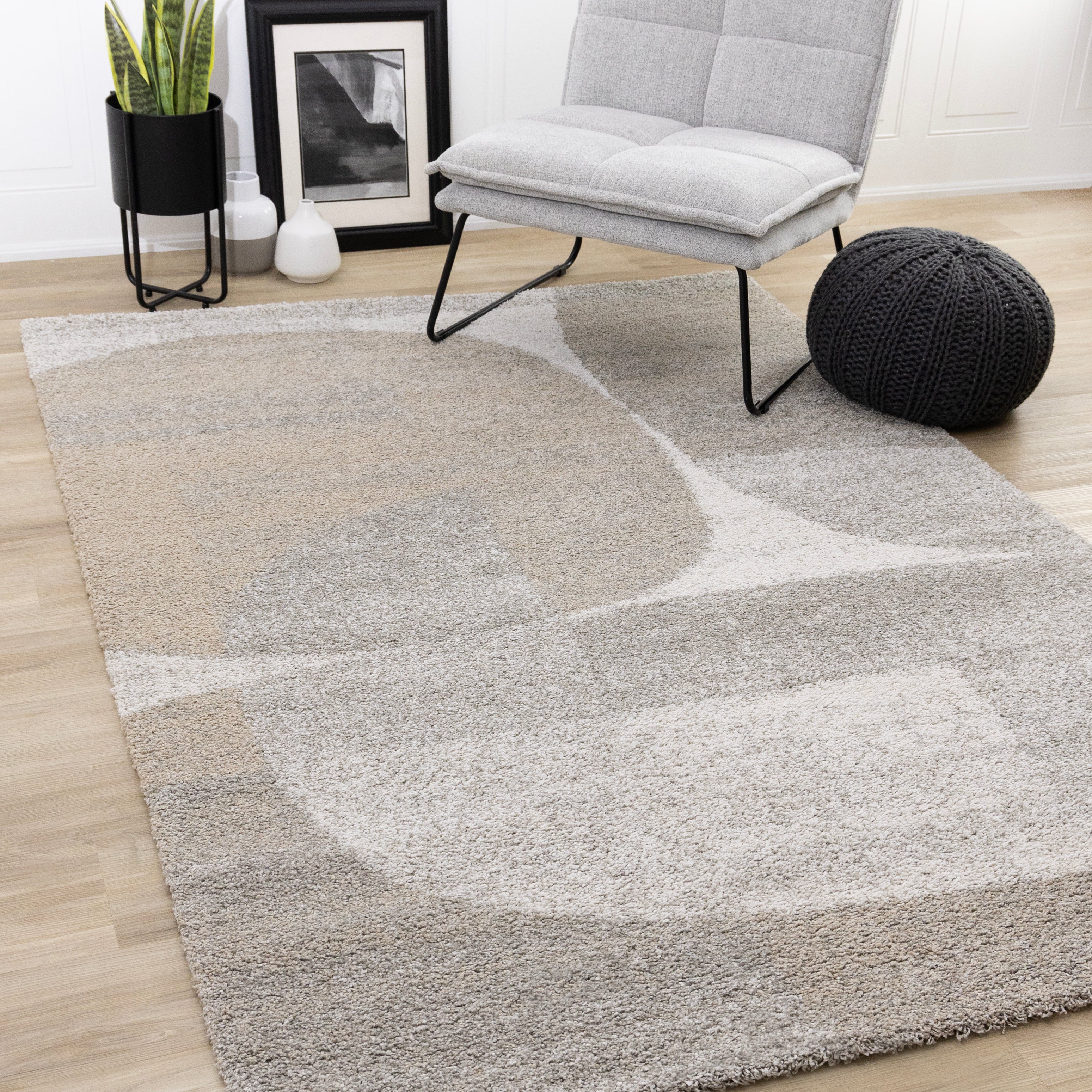 Mora Beige Taupe White Distressed Overlapping Shapes Design