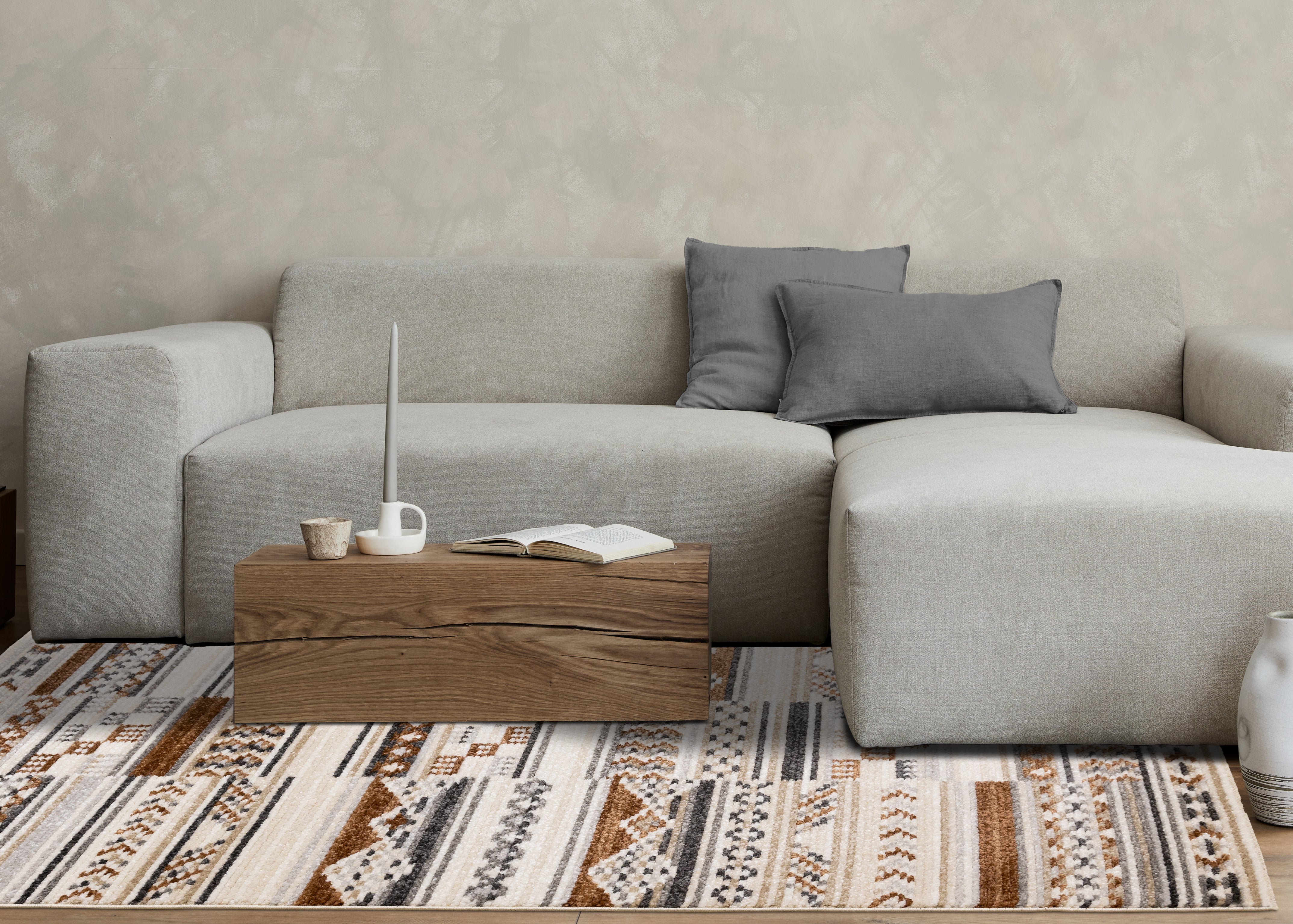 Nala Cream Grey Oxblood Striped Rows Southwestern Pattern Rug