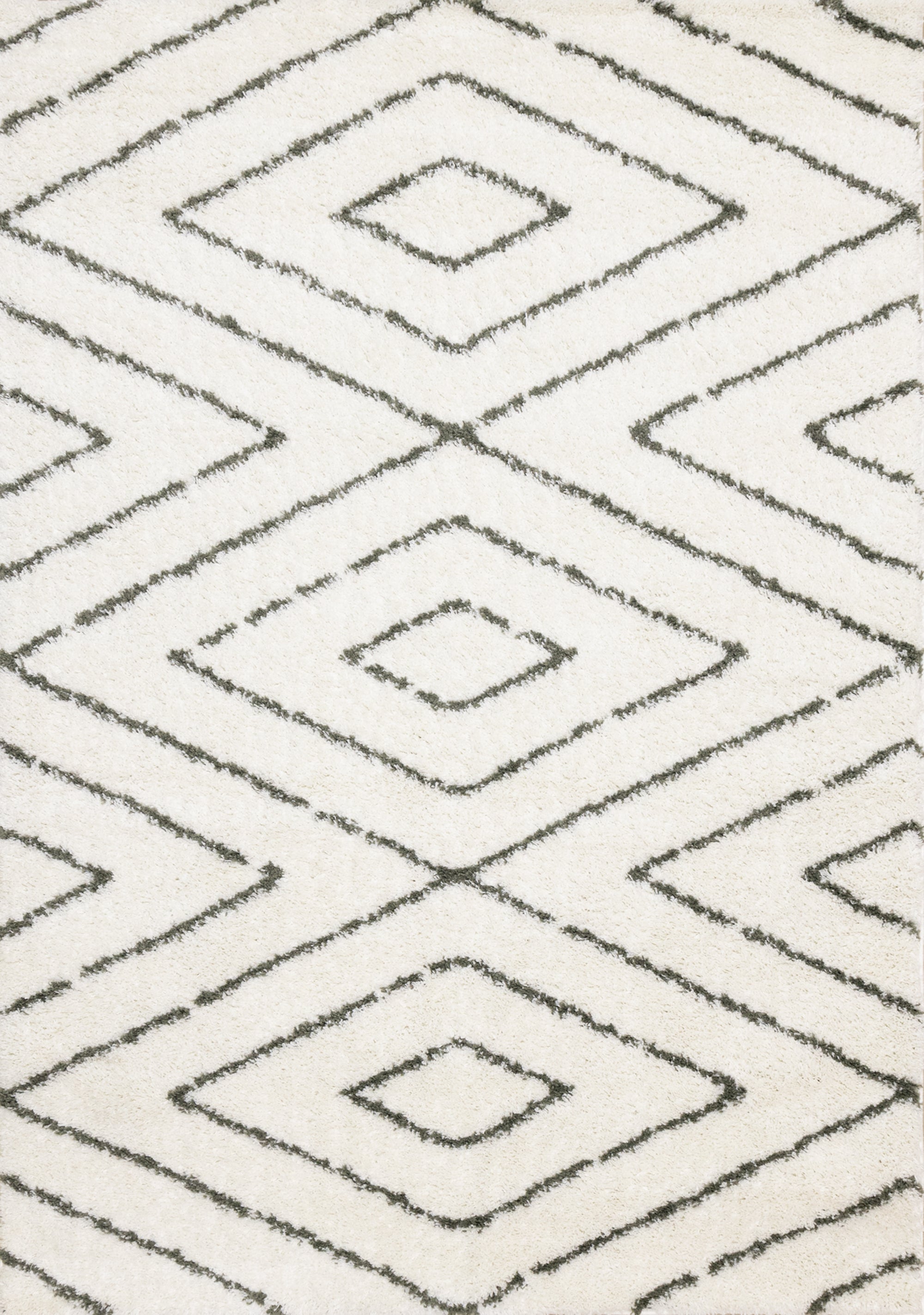 Pascal White Green Geometric Shag Rug