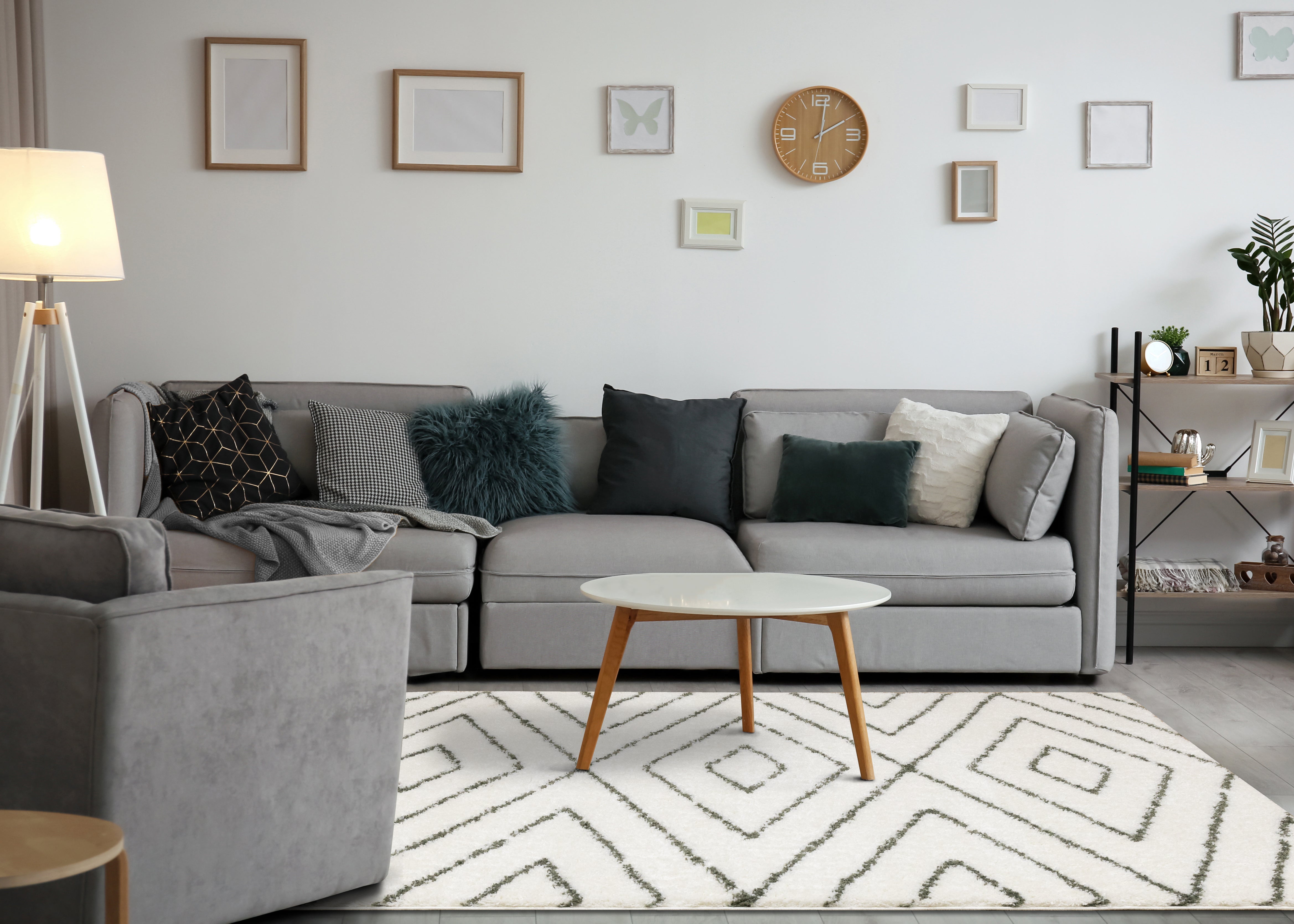 Pascal White Green Geometric Shag Rug