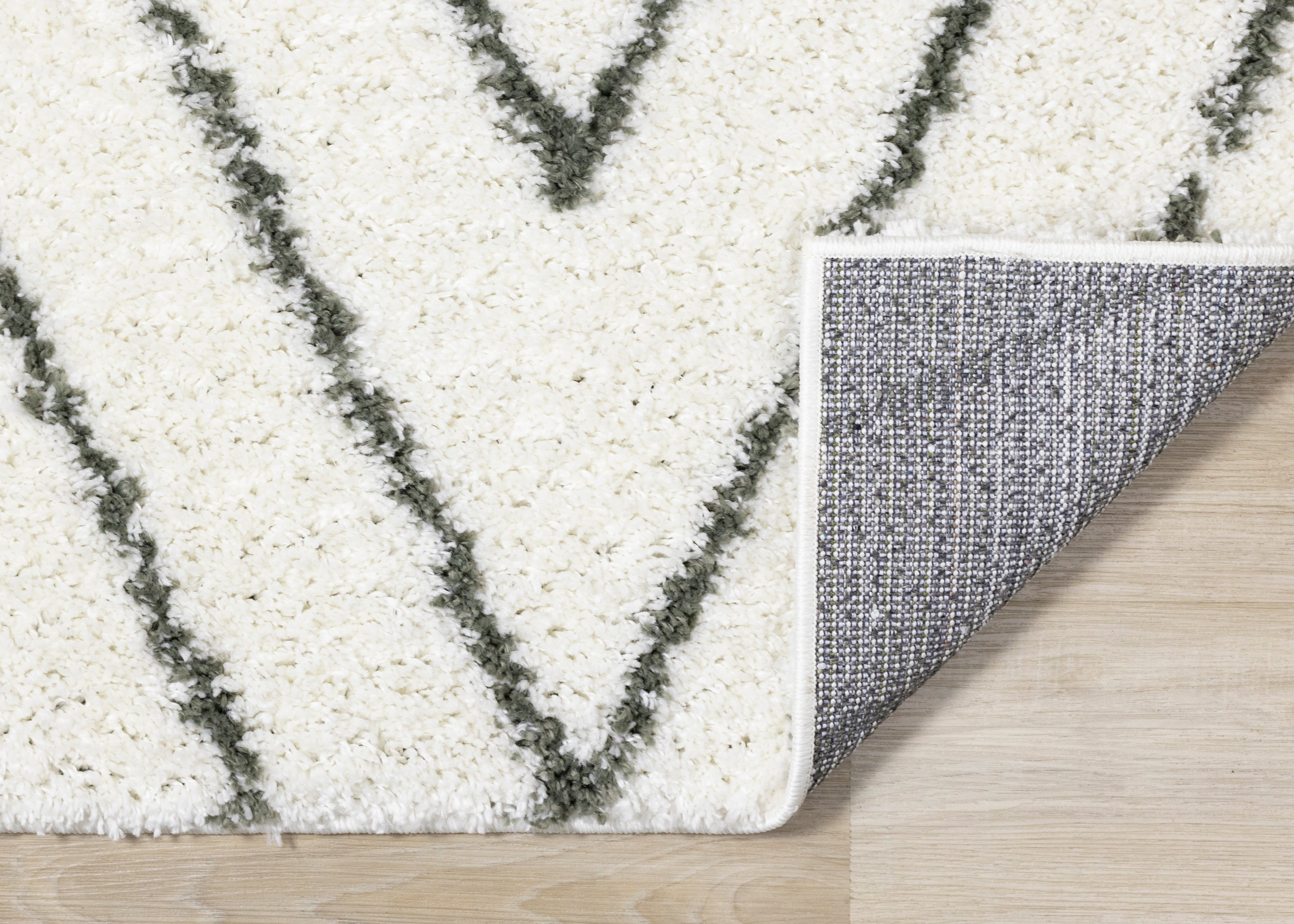 Pascal White Green Geometric Shag Rug