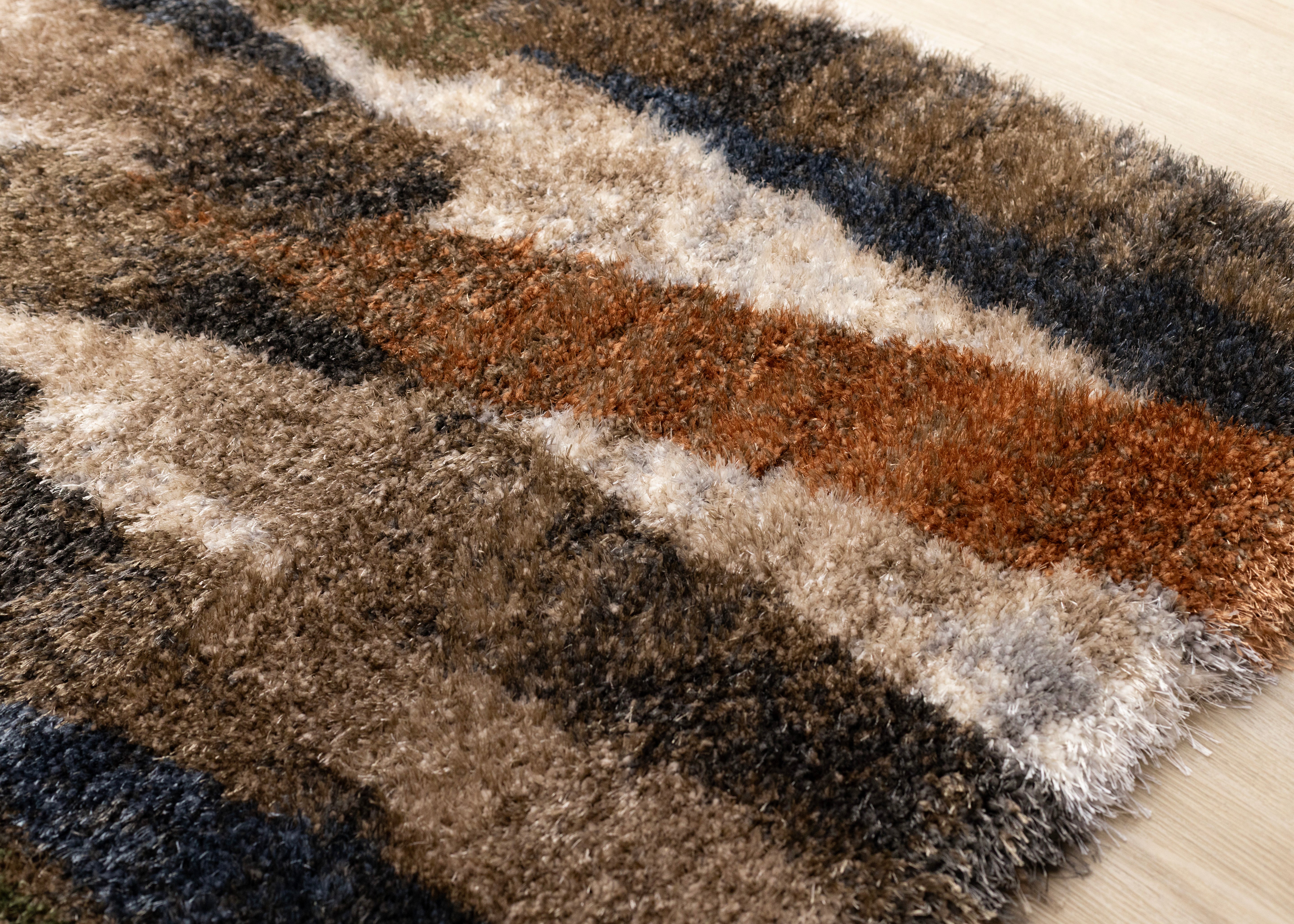 Posh Blue Orange Green Brown Brush Strokes Design Rug