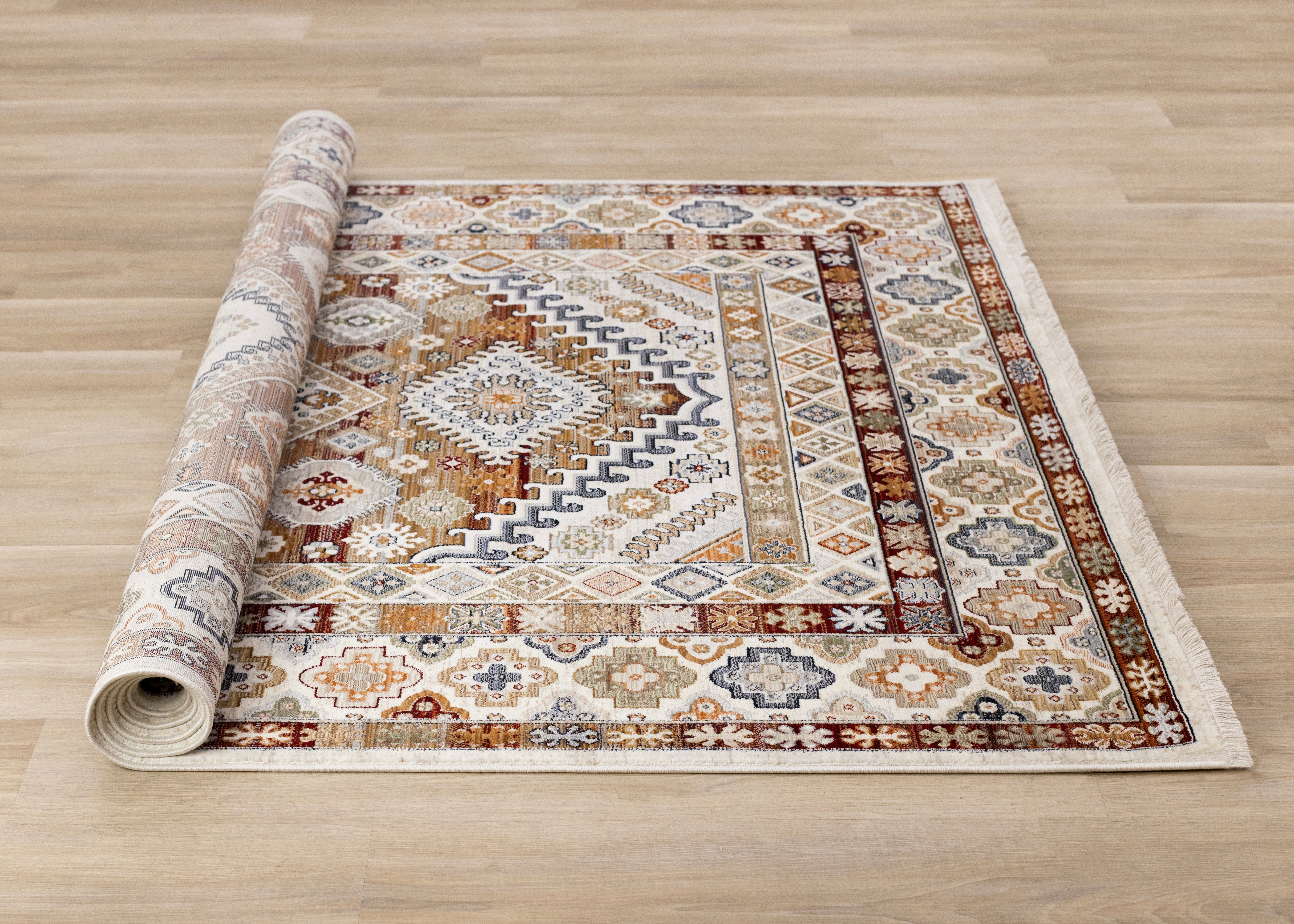 Samira Cream Red Orange Traditional Classic Border Rug