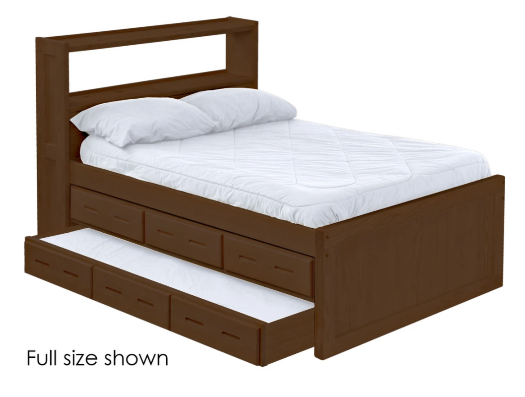 Captain's Bookcase Bed with Drawers and Trundles, Full, By Crate Designs. 4455