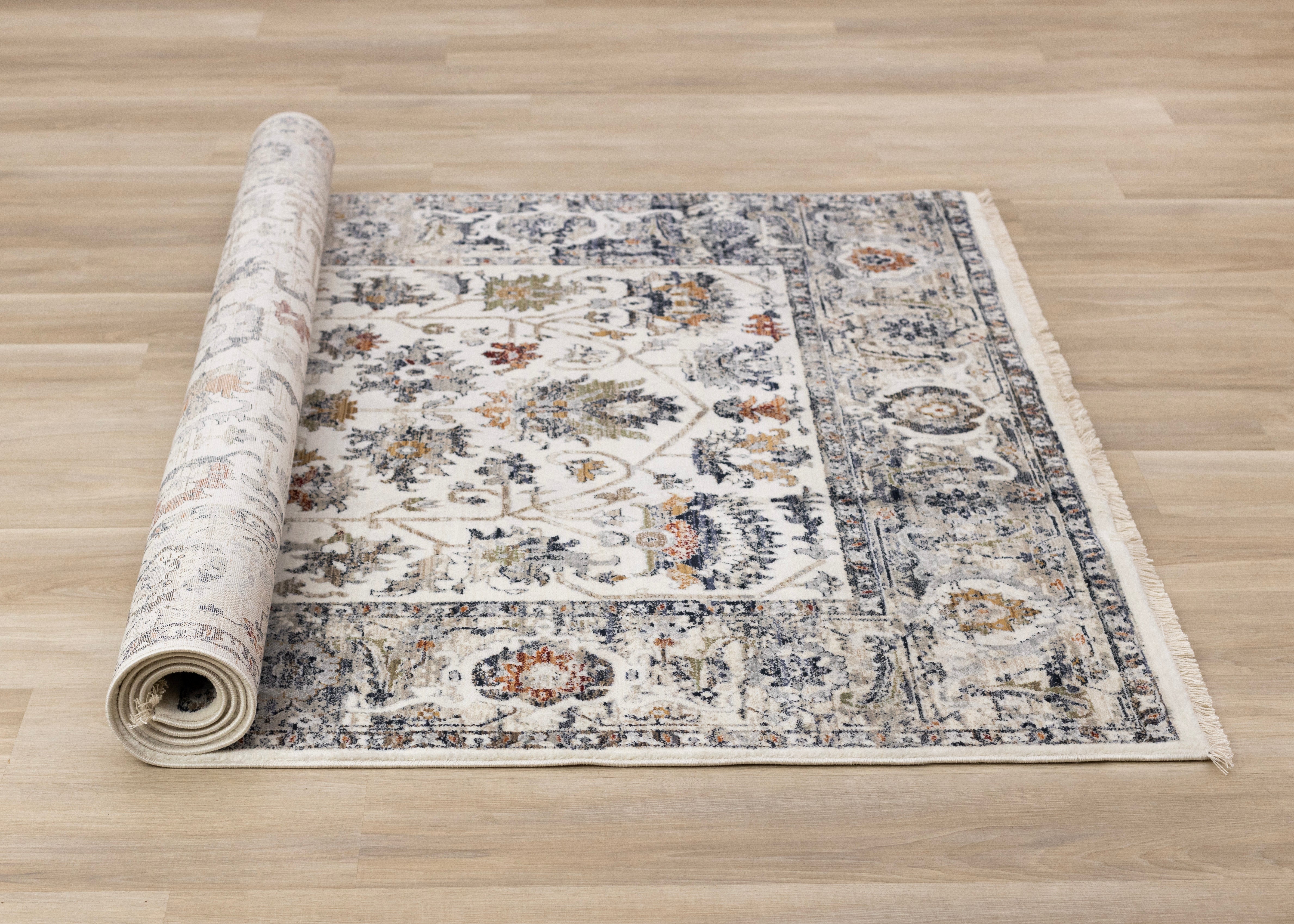 Serene Cream Blue Intricate Border Rug