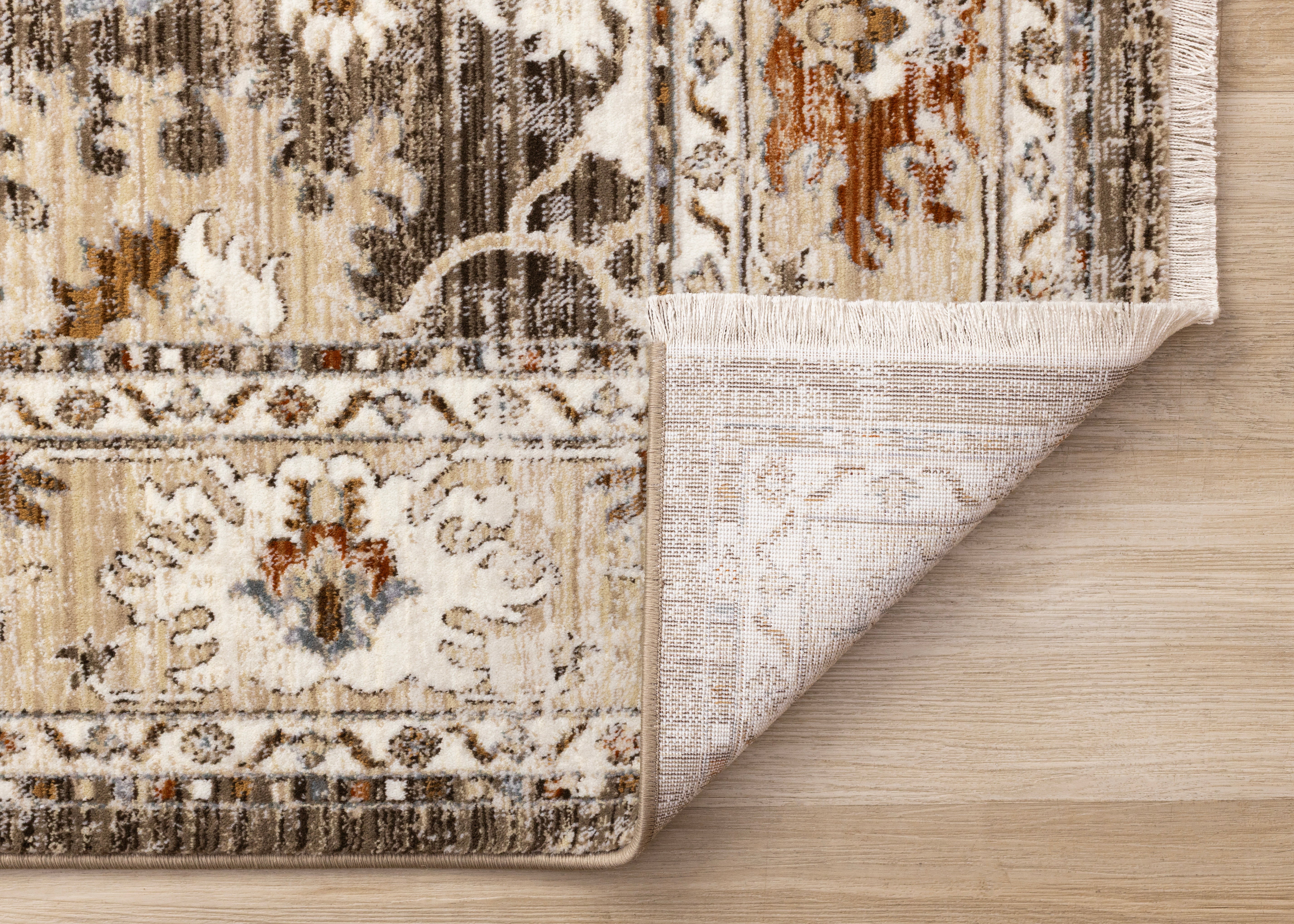 Serene Brown Orange Cream Grey Elegant Border Rug