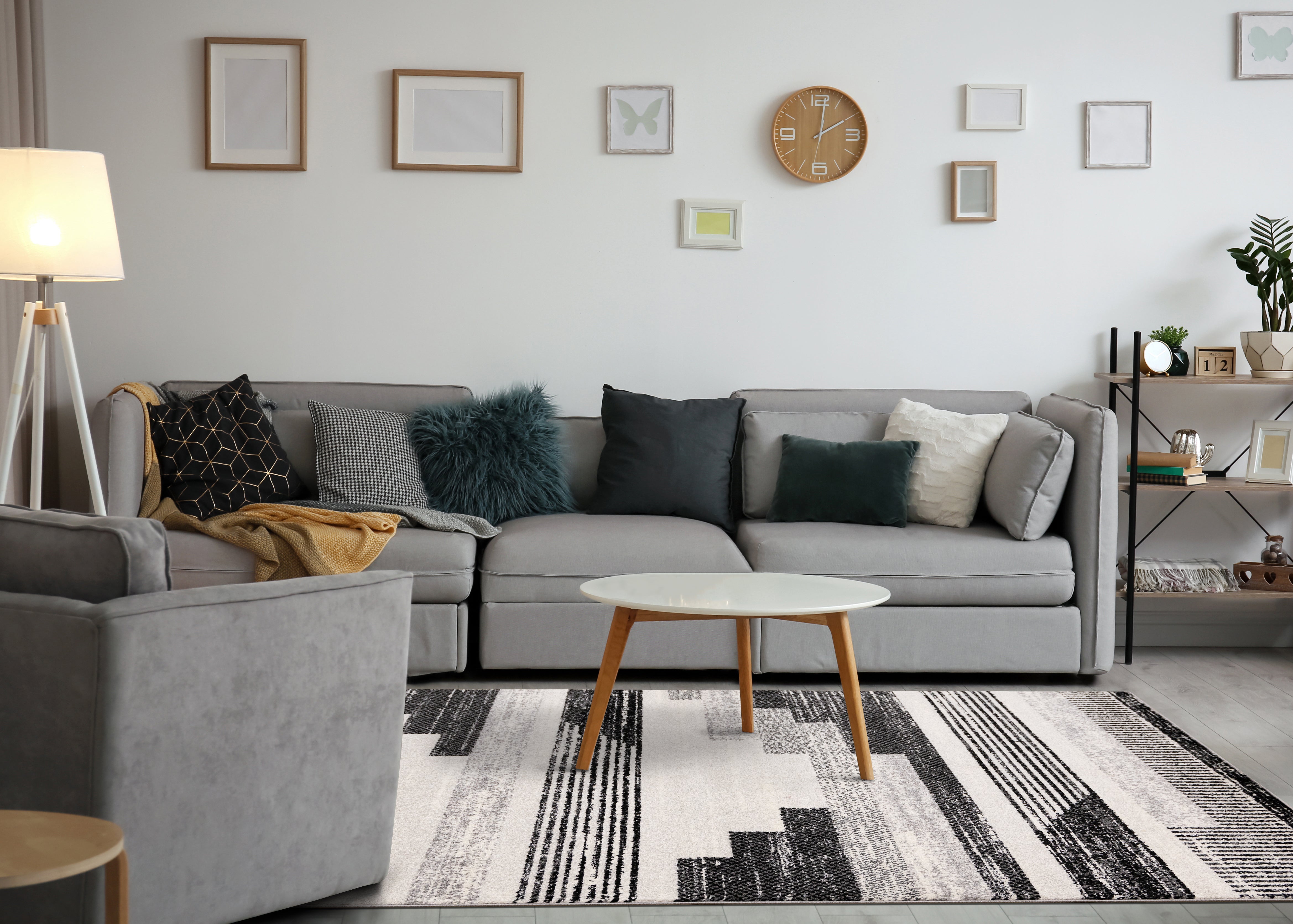 Swift Black White Patterned Lines Rug