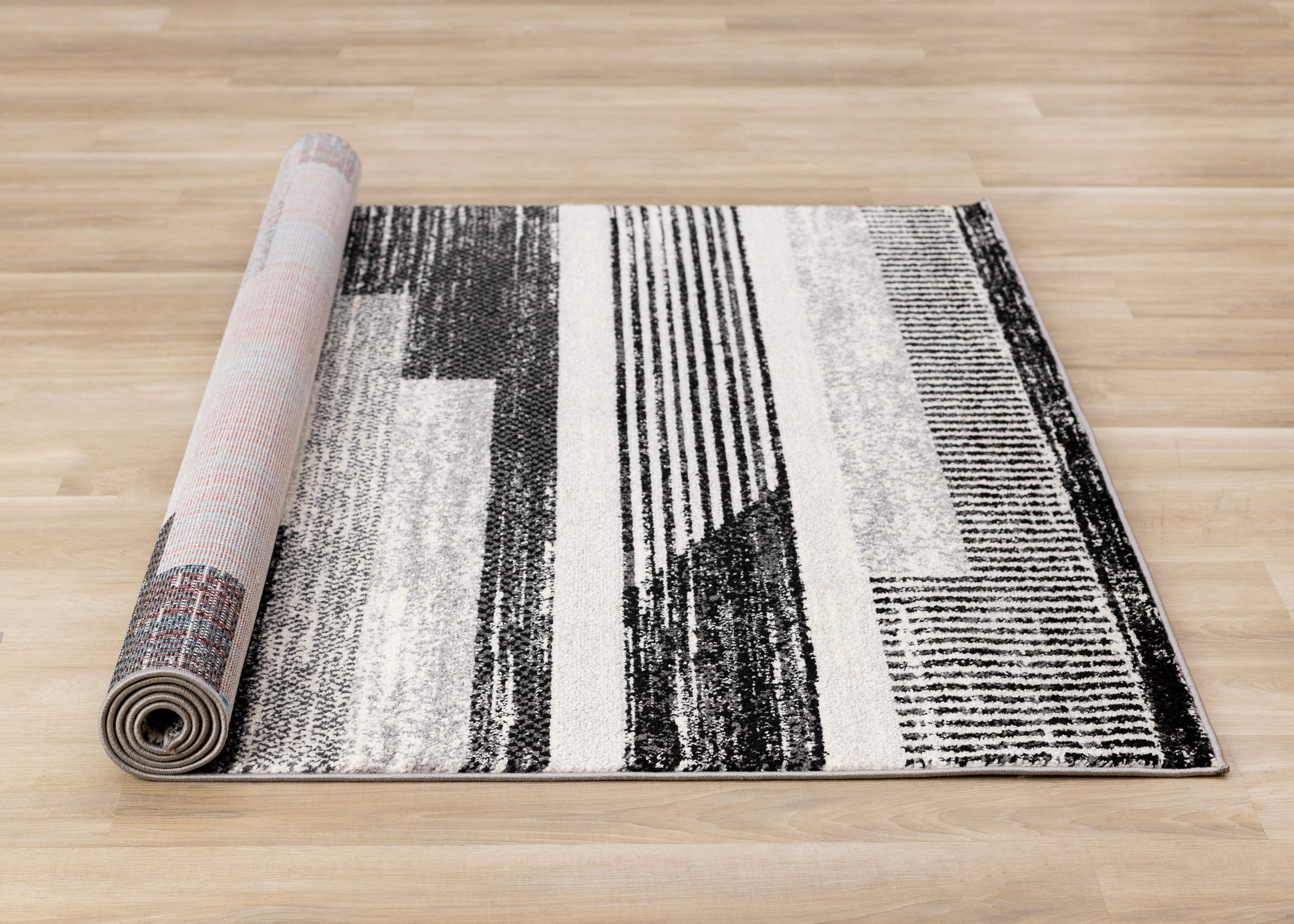 Swift Black White Patterned Lines Rug