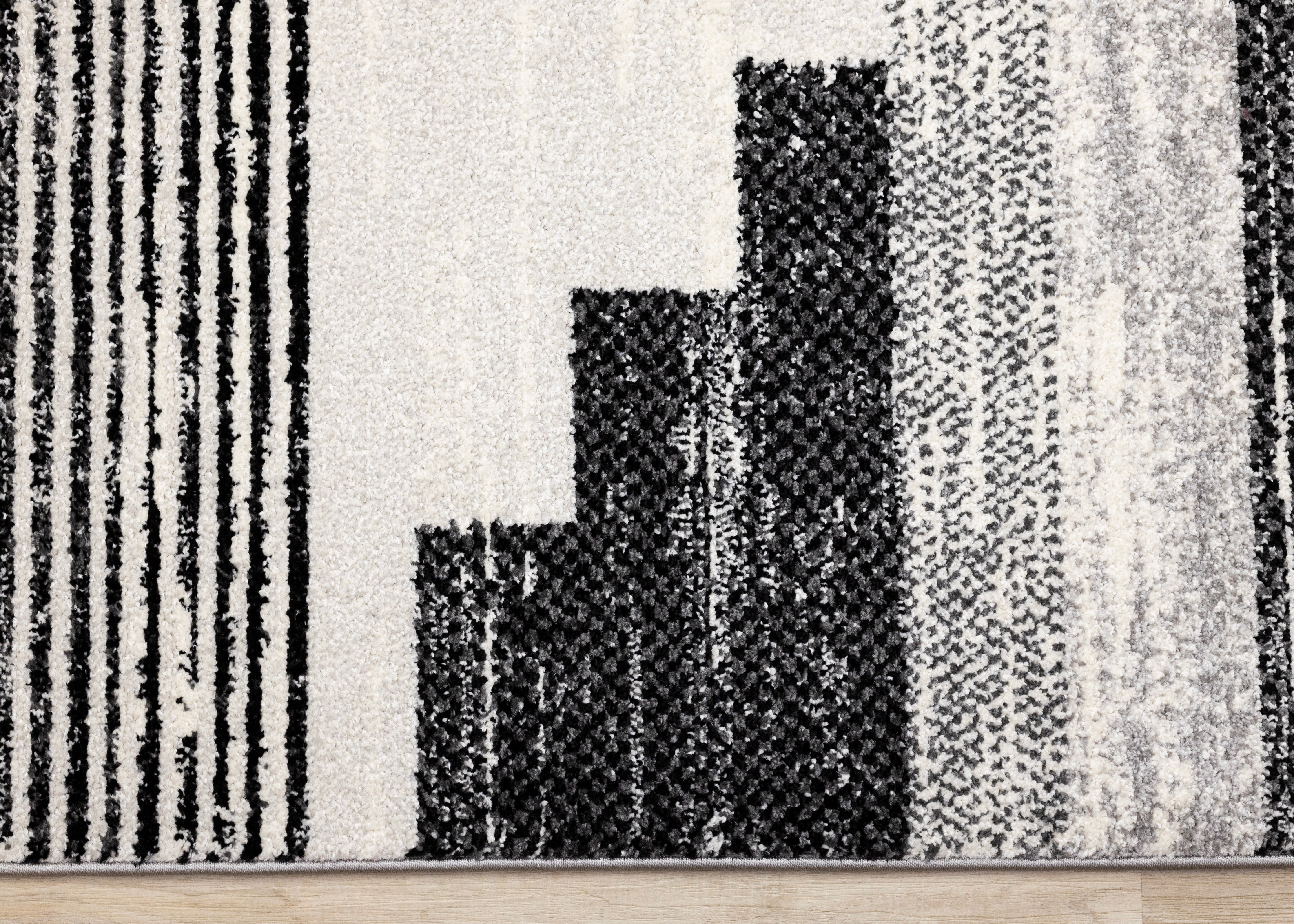 Swift Black White Patterned Lines Rug