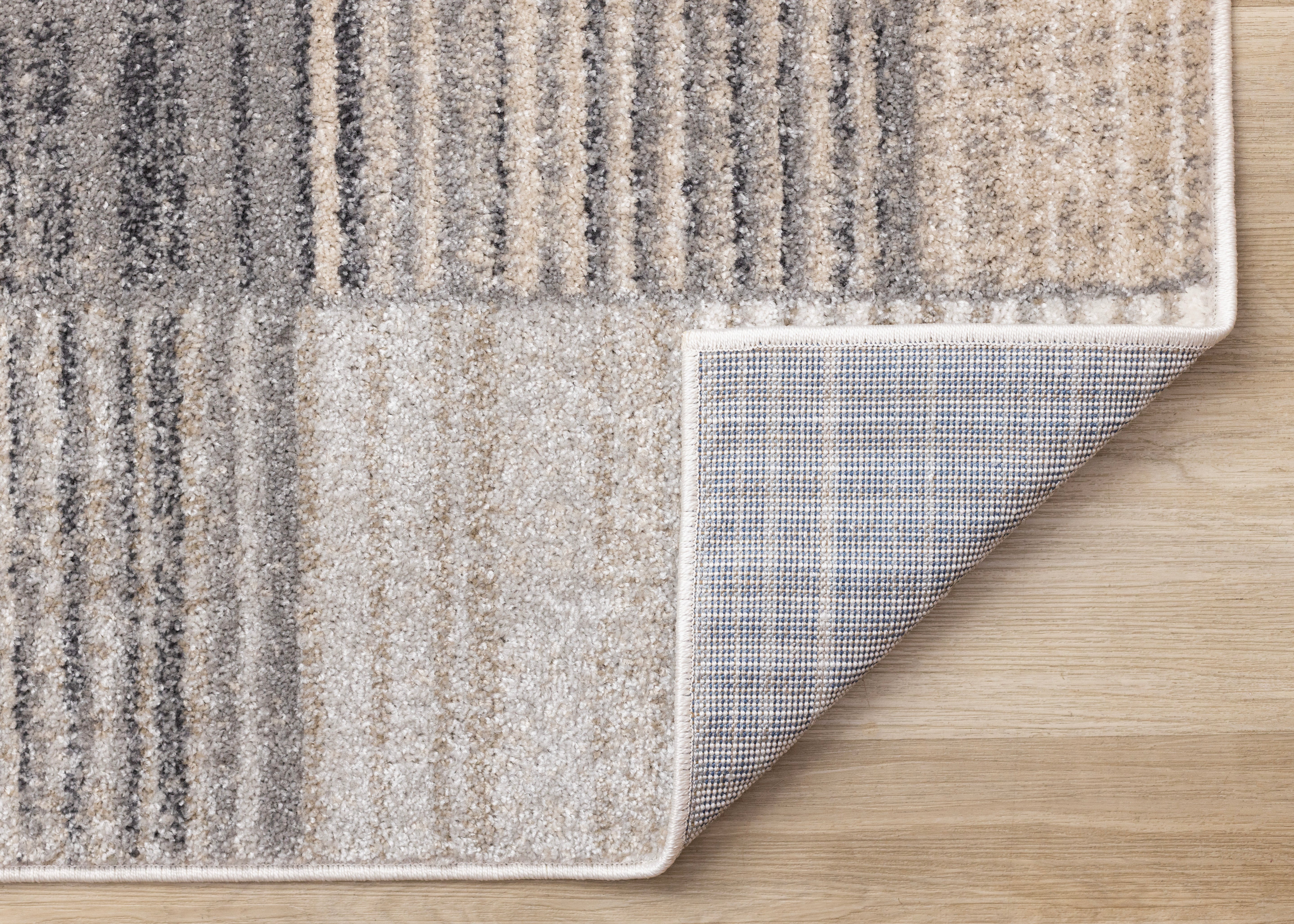 Swift White Grey Beige Striped Blocks Rug