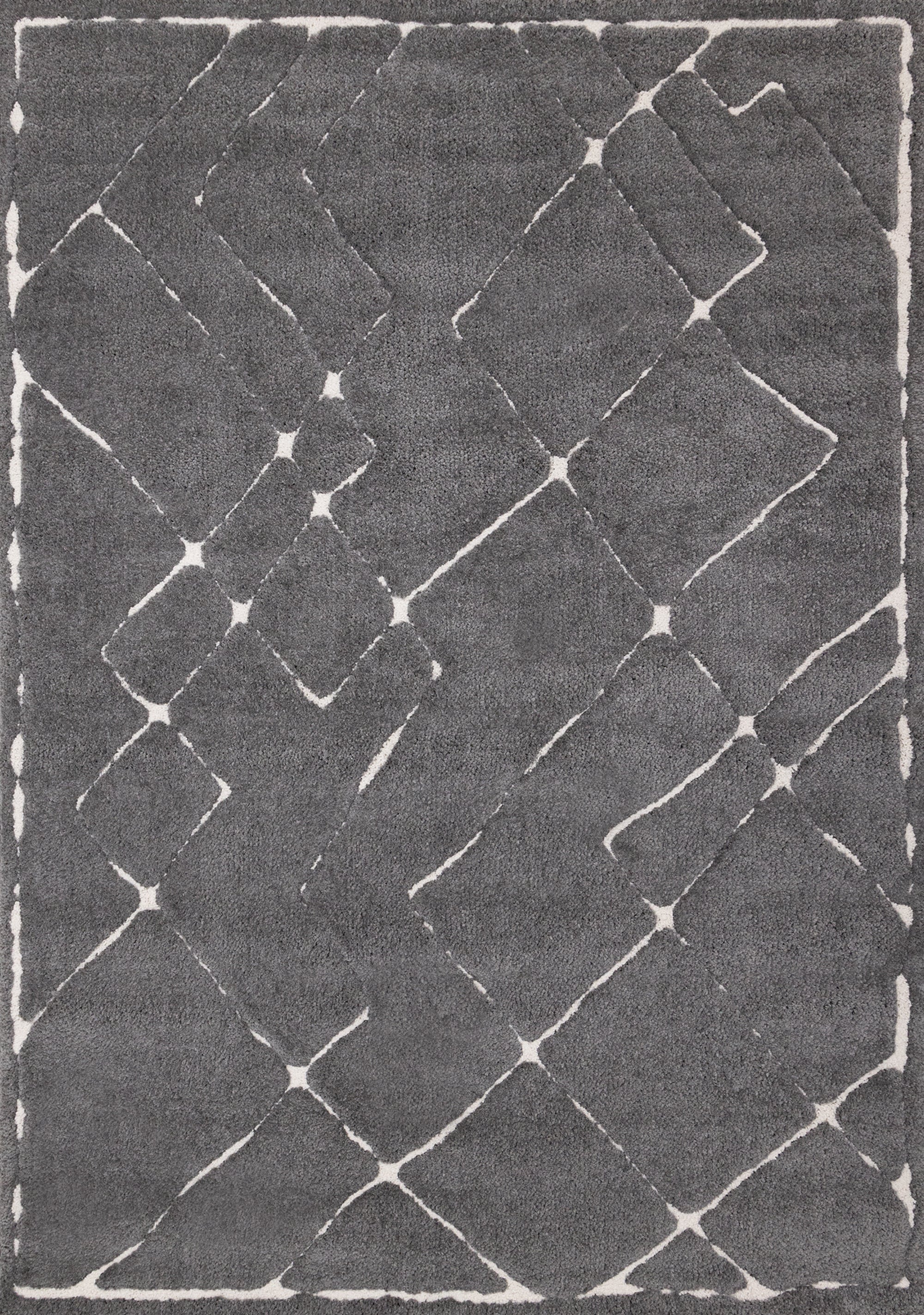 Talia Grey White Broken Lattice Rug