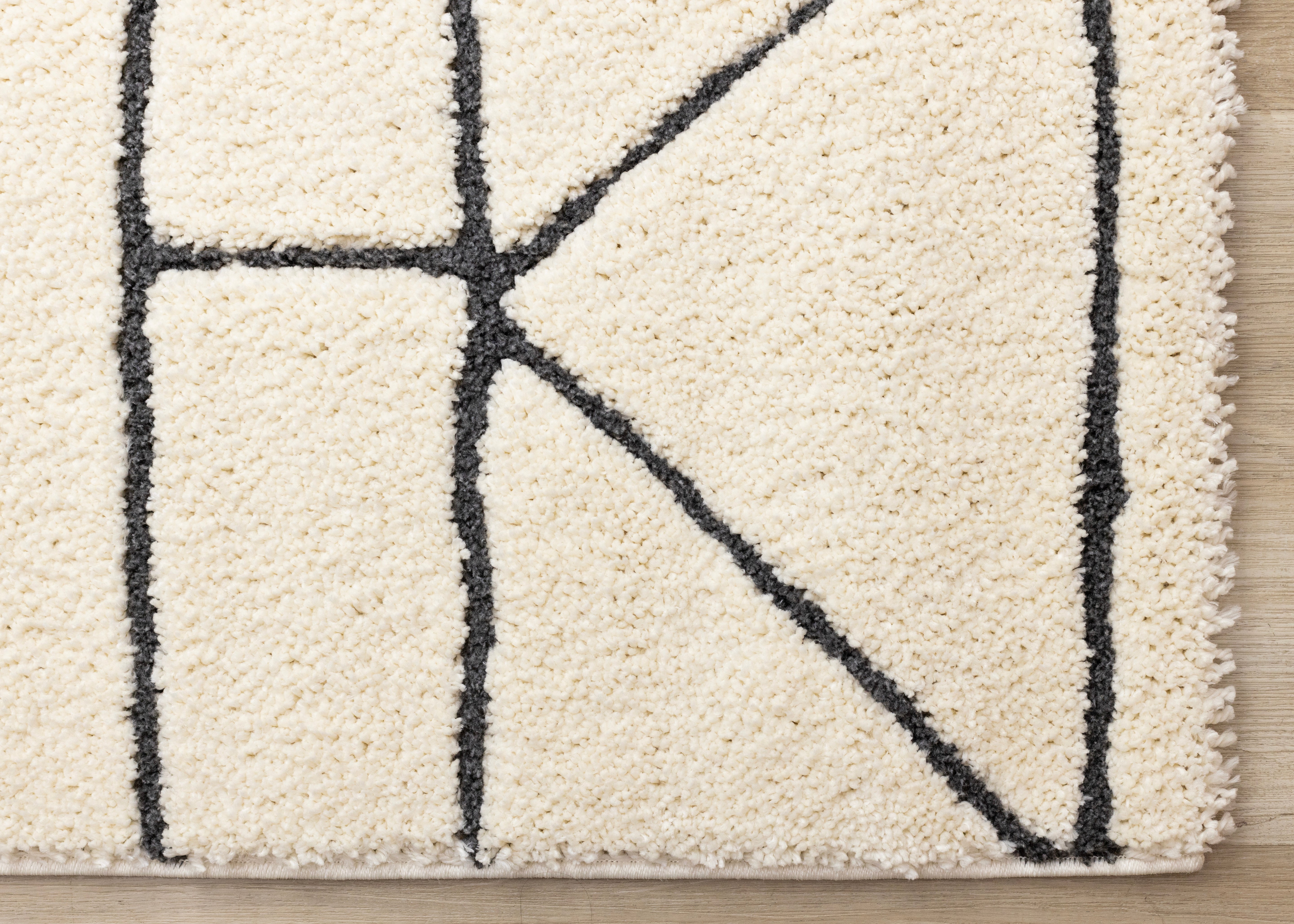 Talia Cream Black Geometric Lattice Design Rug