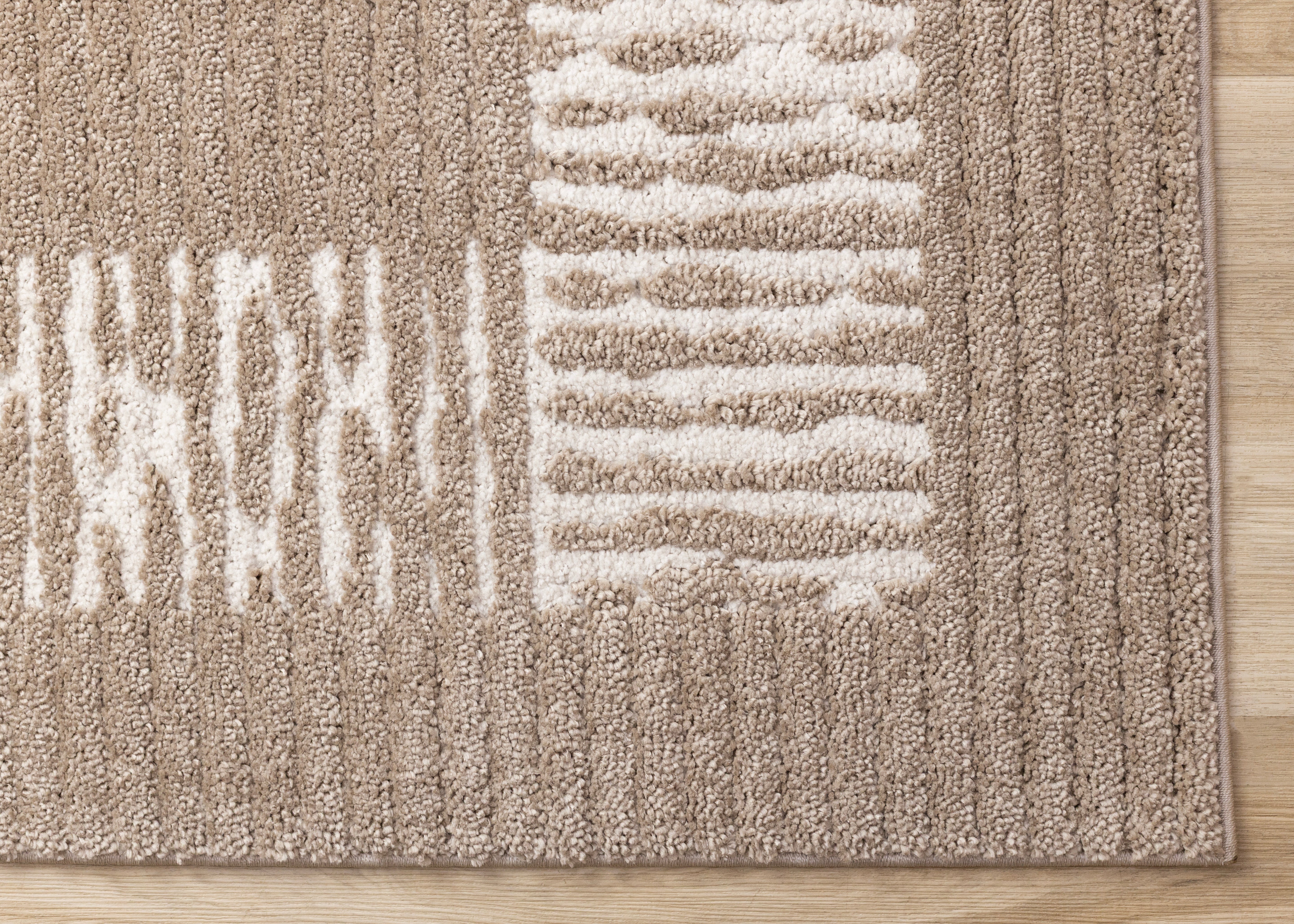 Talia Taupe White Striped Border Rug