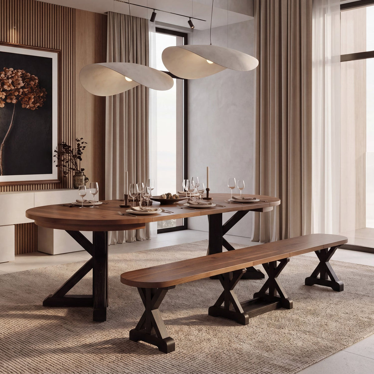 Gather Dining Set: Round Table + 1 Bench