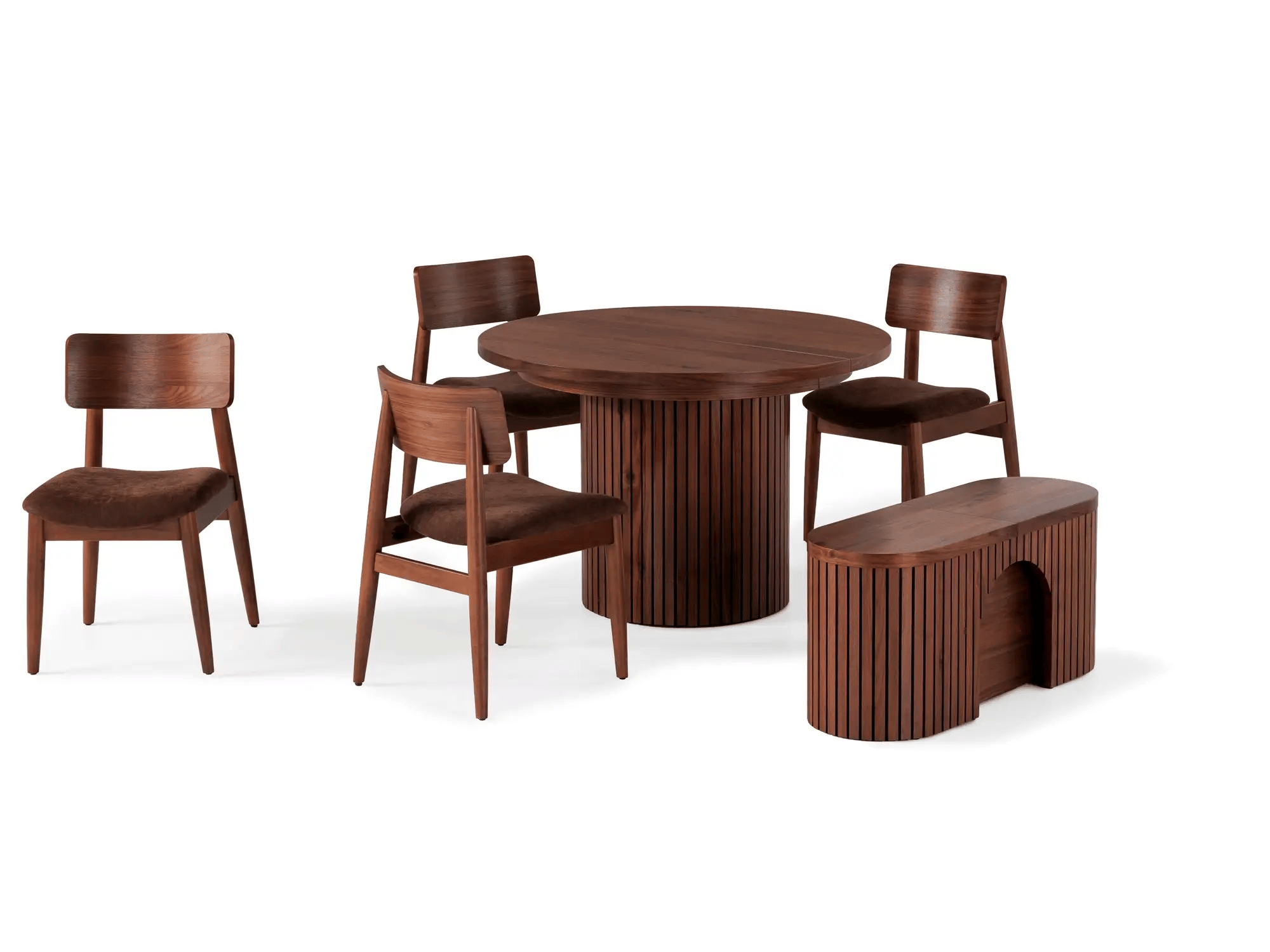 Transformer Round Dining Set - The Host | Table, 4x Chairs & Bench