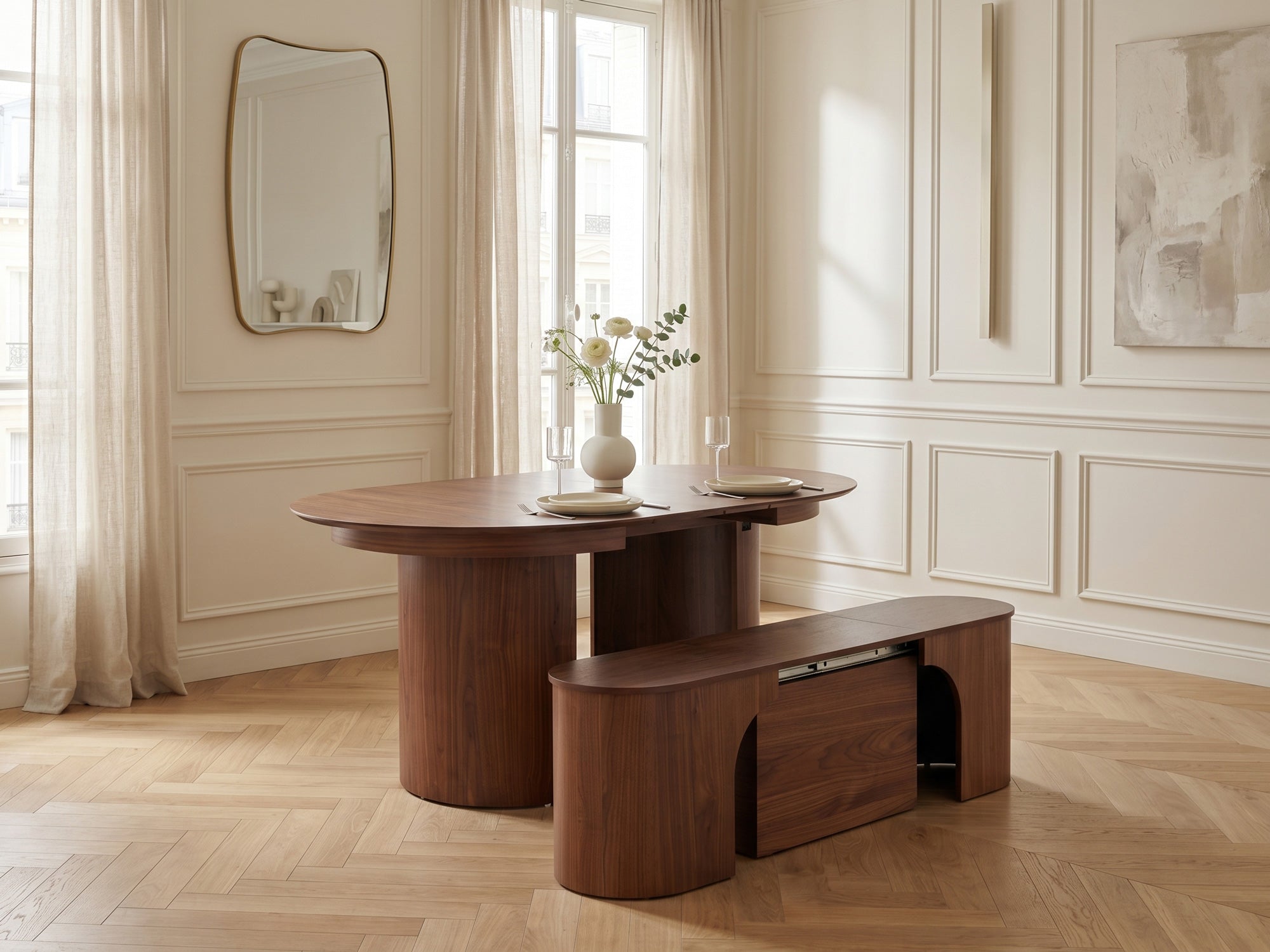 Transformer Eclipse Round Dining Table and Bench Set - The Practical Mother's Day Sale Bundle