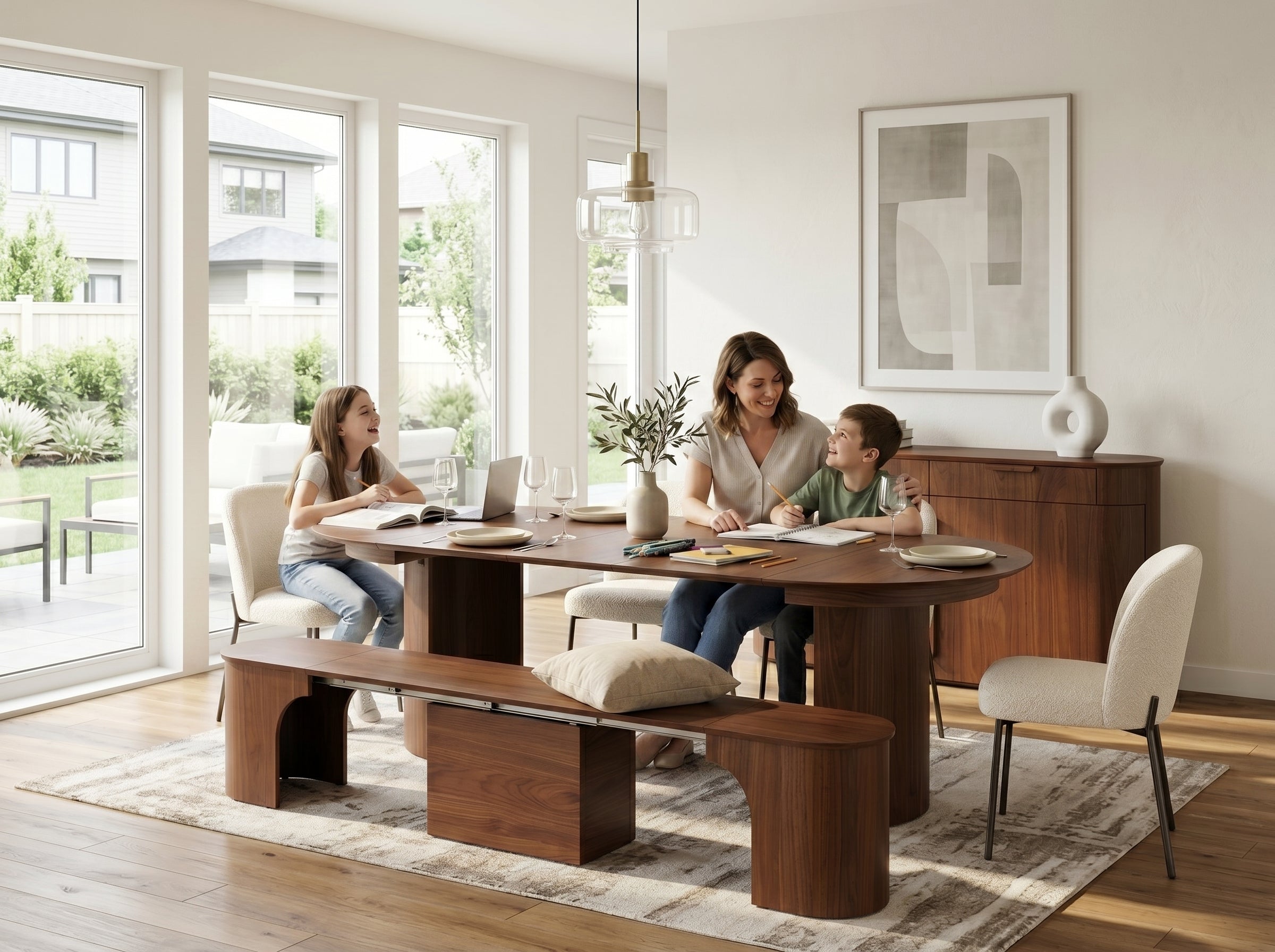 Transformer Eclipse Round Dining Table and Bench Set - The Practical Mother's Day Sale Bundle