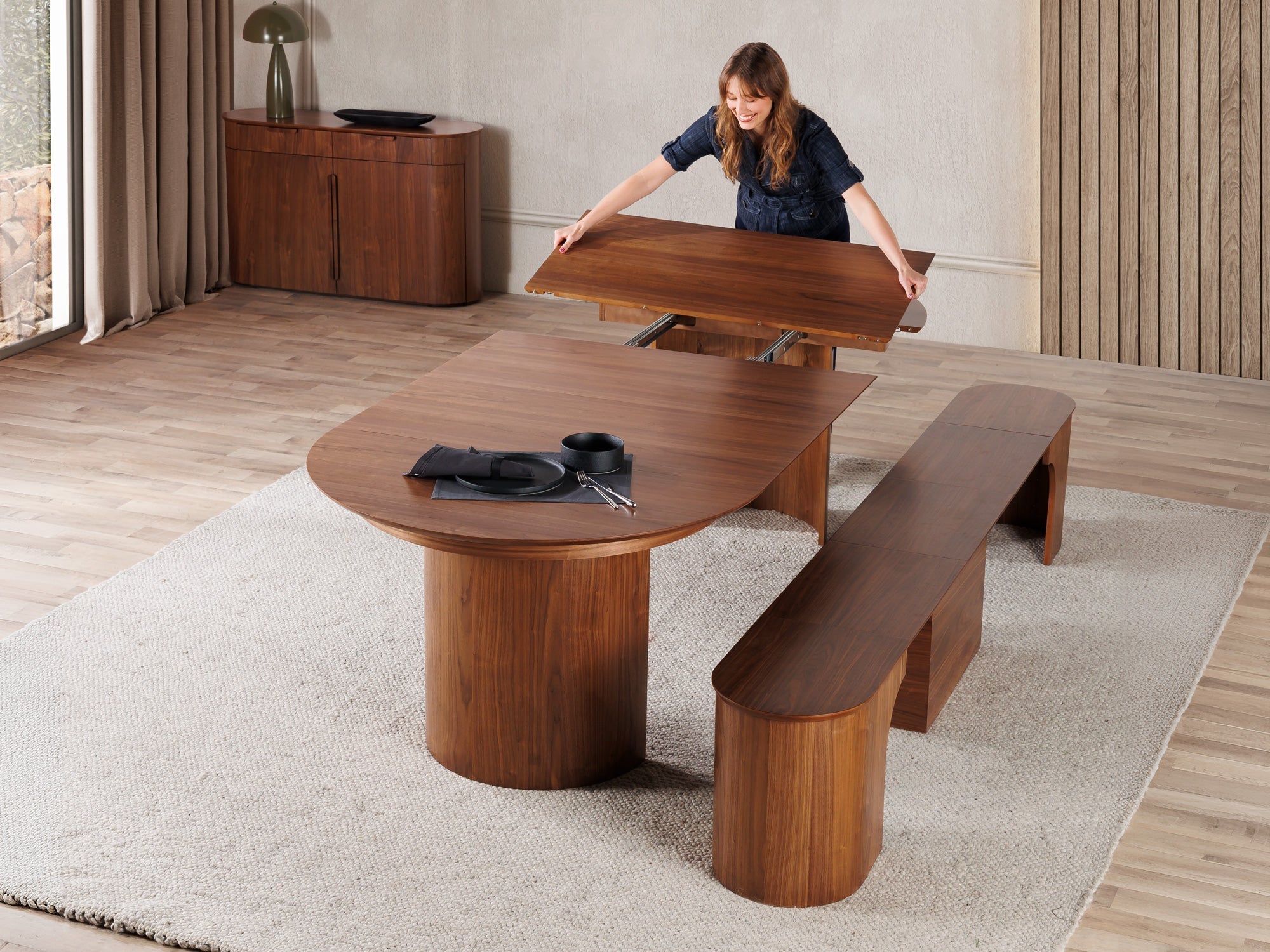 Transformer Eclipse Round Dining Table and Bench Set - The Practical Mother's Day Sale Bundle