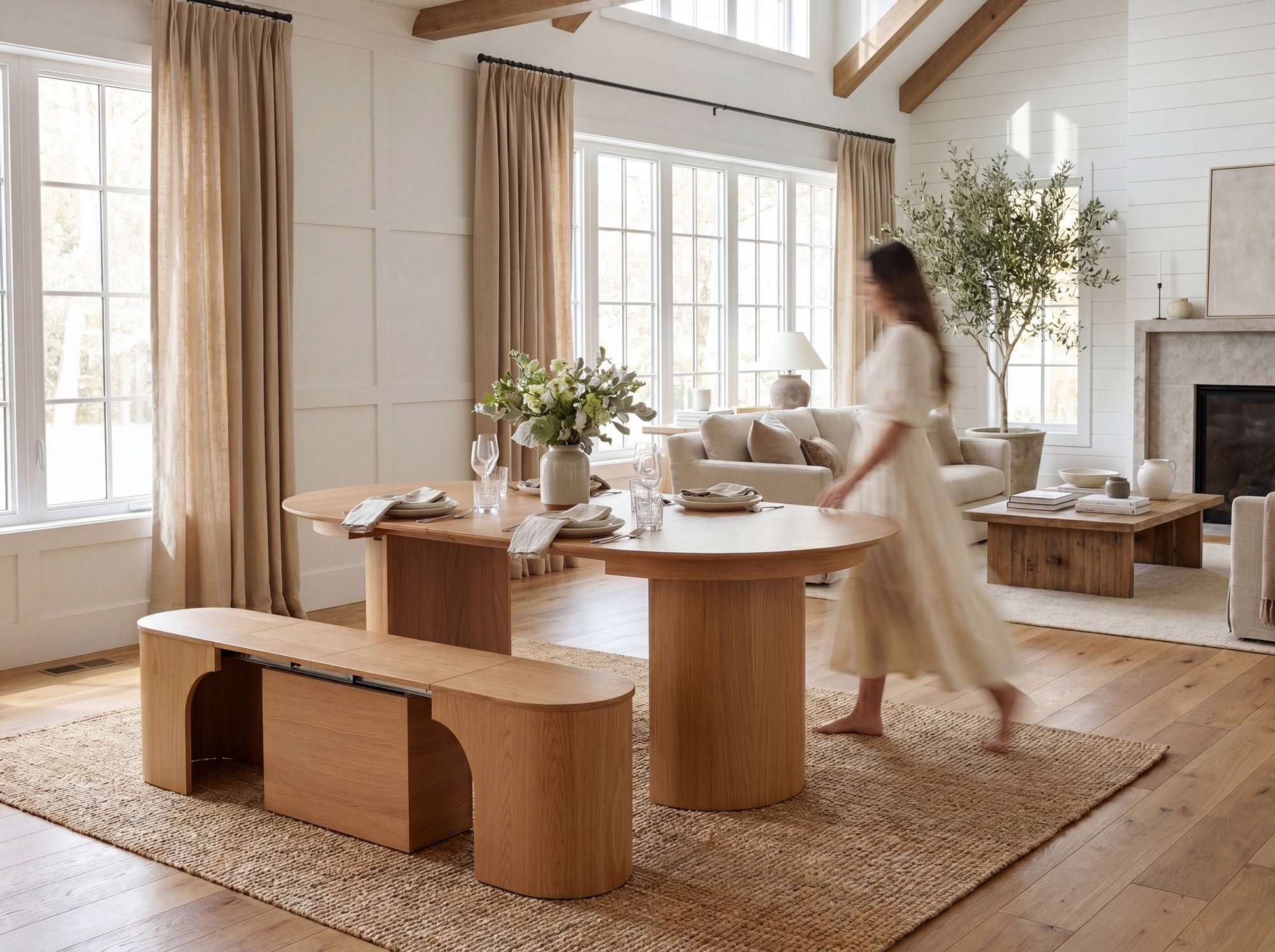Transformer Eclipse Round Dining Table and Bench Set - The Practical Mother's Day Sale Bundle