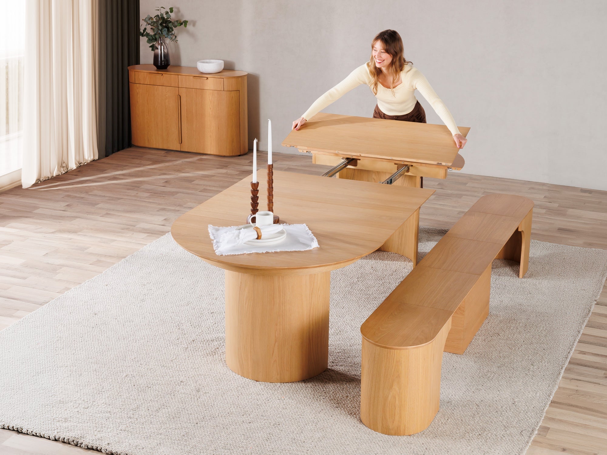 Transformer Eclipse Round Dining Table and Bench Set - The Practical Mother's Day Sale Bundle