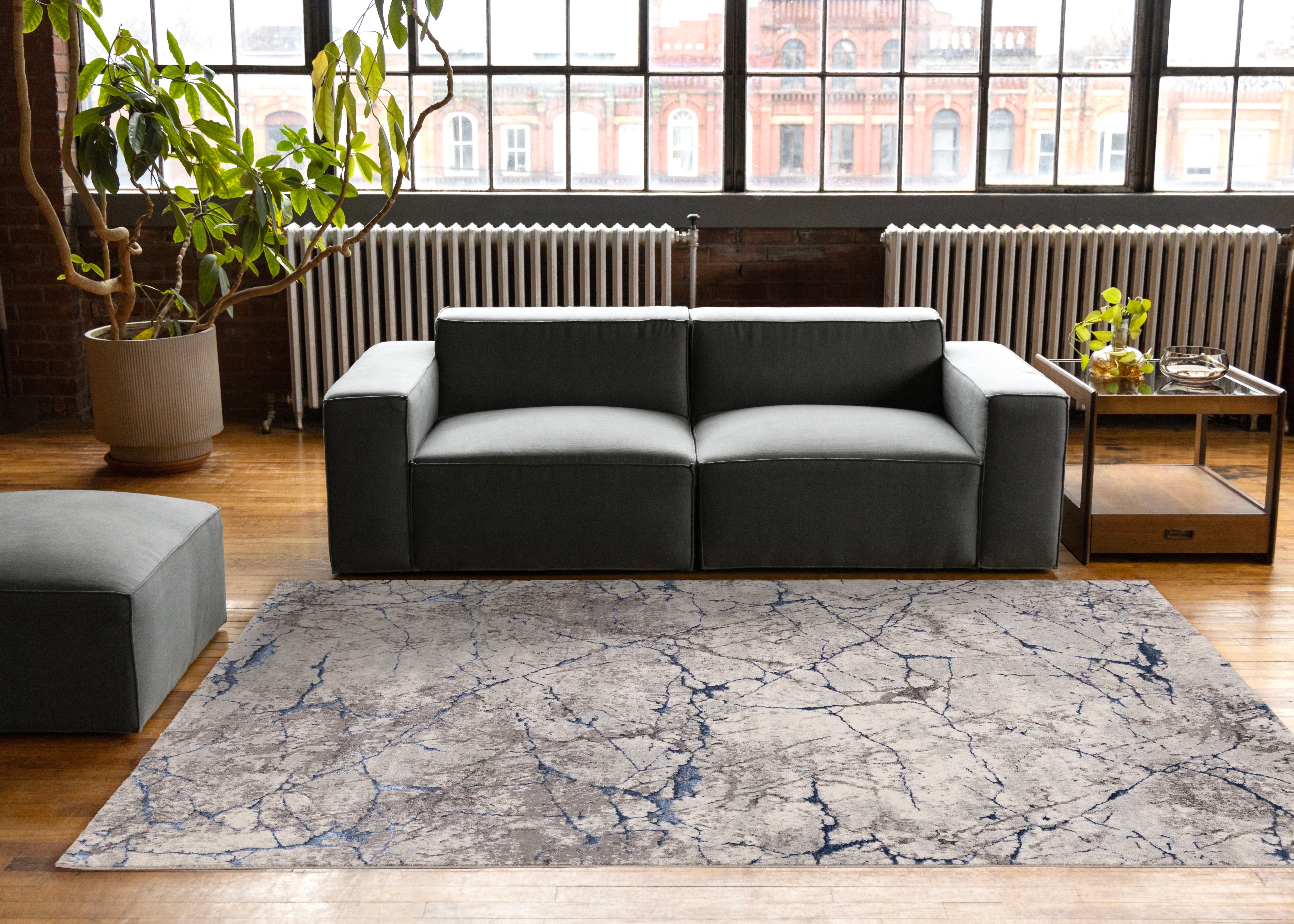 Zola Blue Grey White Cracked Design Rug