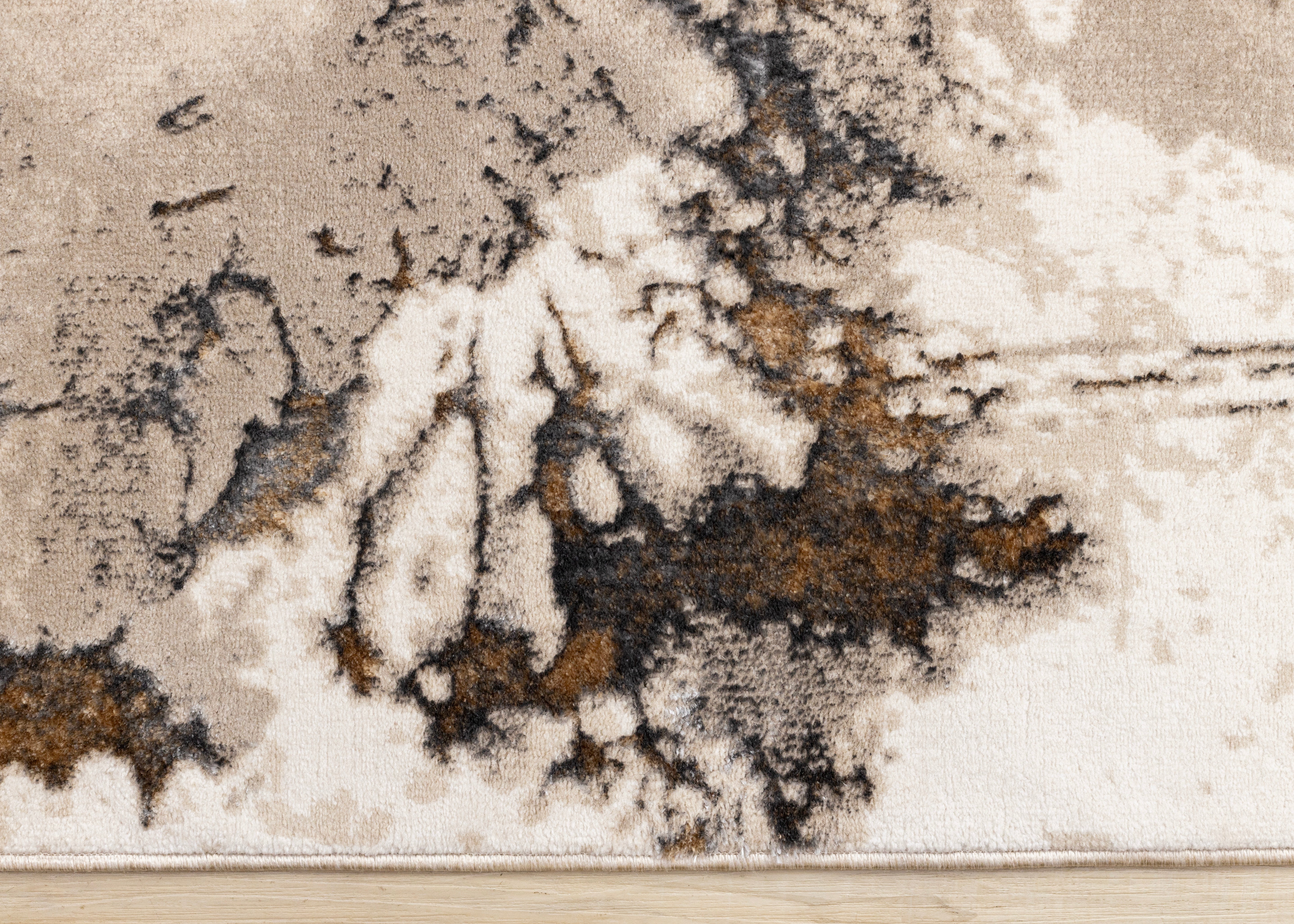 Zola Cream Taupe Brown Distressed Foliage Rug