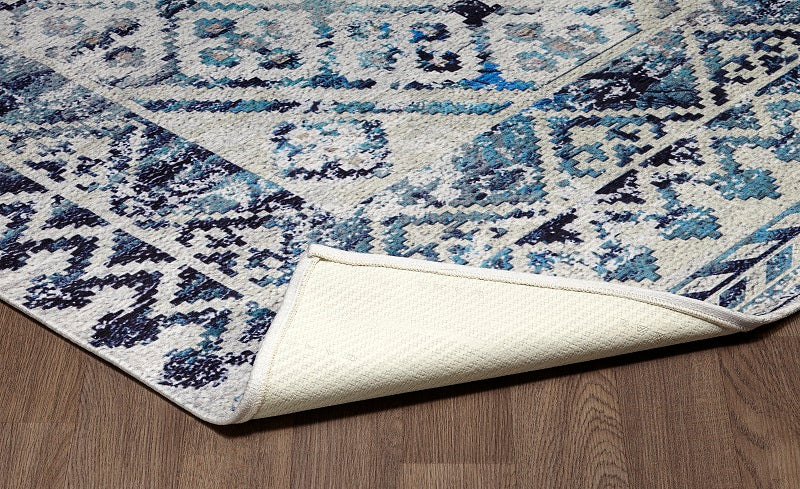 Sparx Medallion Blue Distressed Washable Modern Rug by Viana