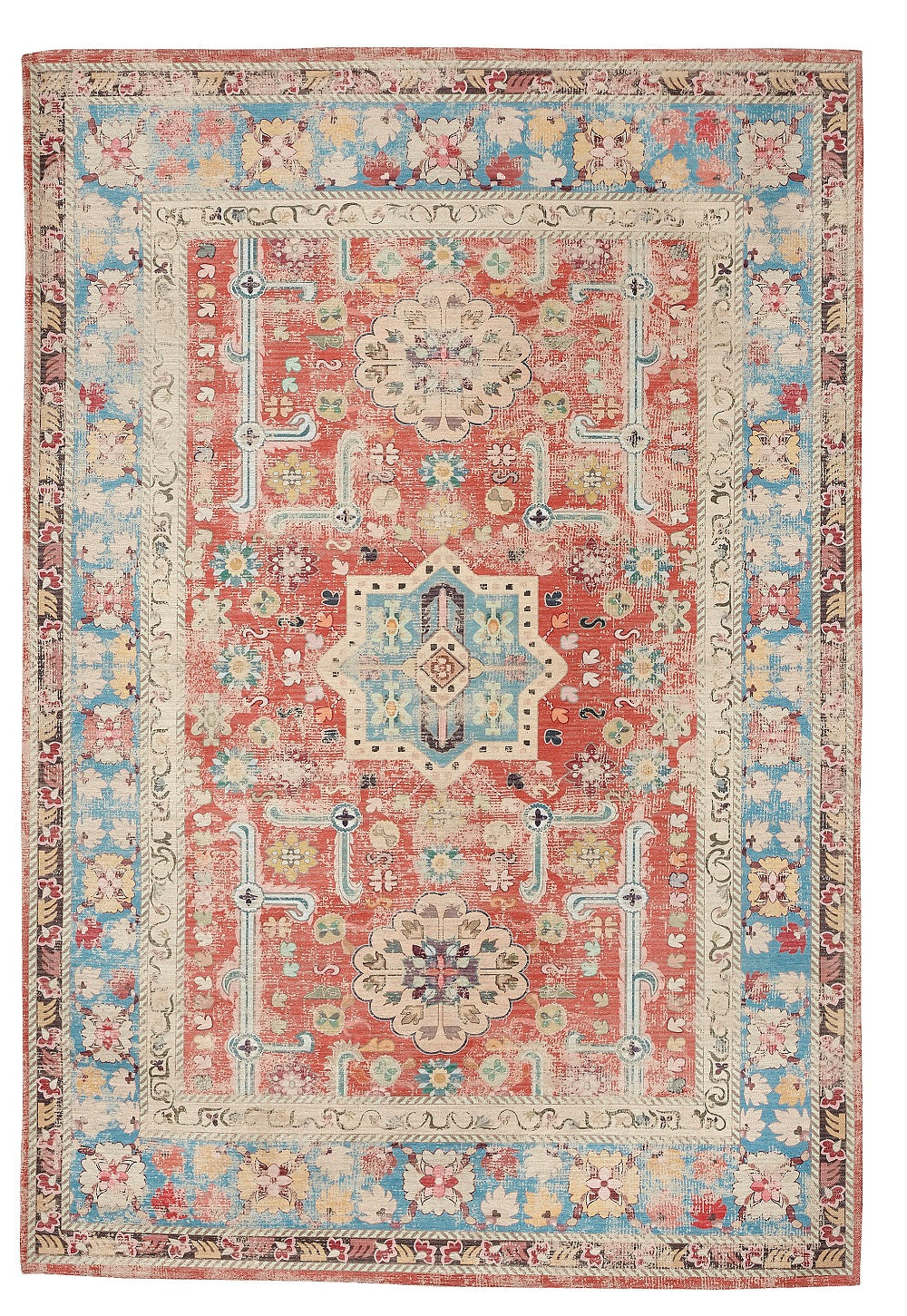 Sparx Medallion Orange Blue Distressed Washable Modern Rug by Viana