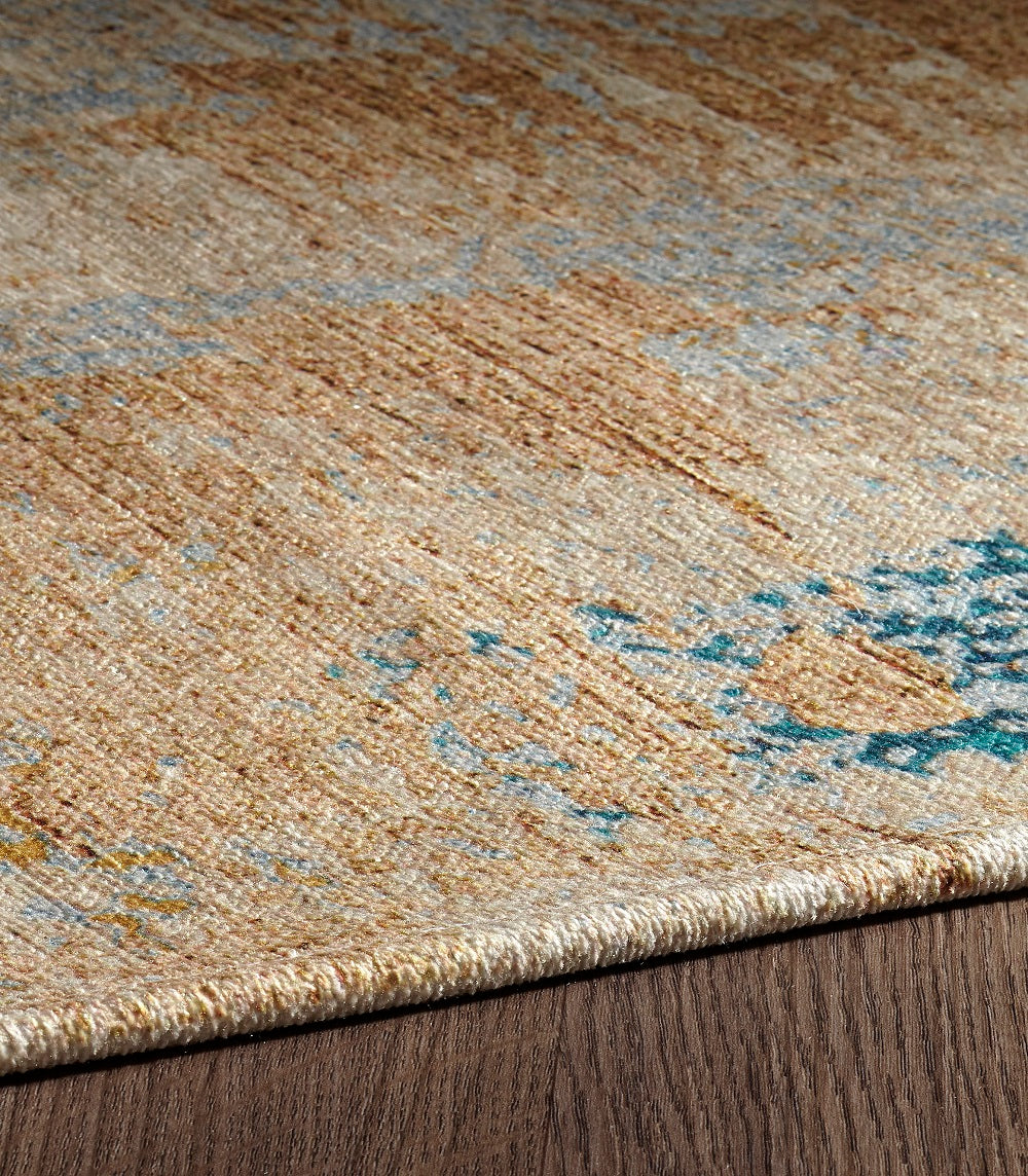 Sparx Distressed Marble Gold Beige Washable Transitional Rug by Viana